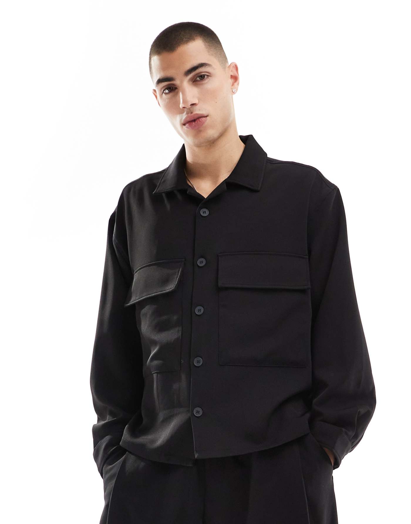 Bershka premium co-ord long sleeve shirt in black