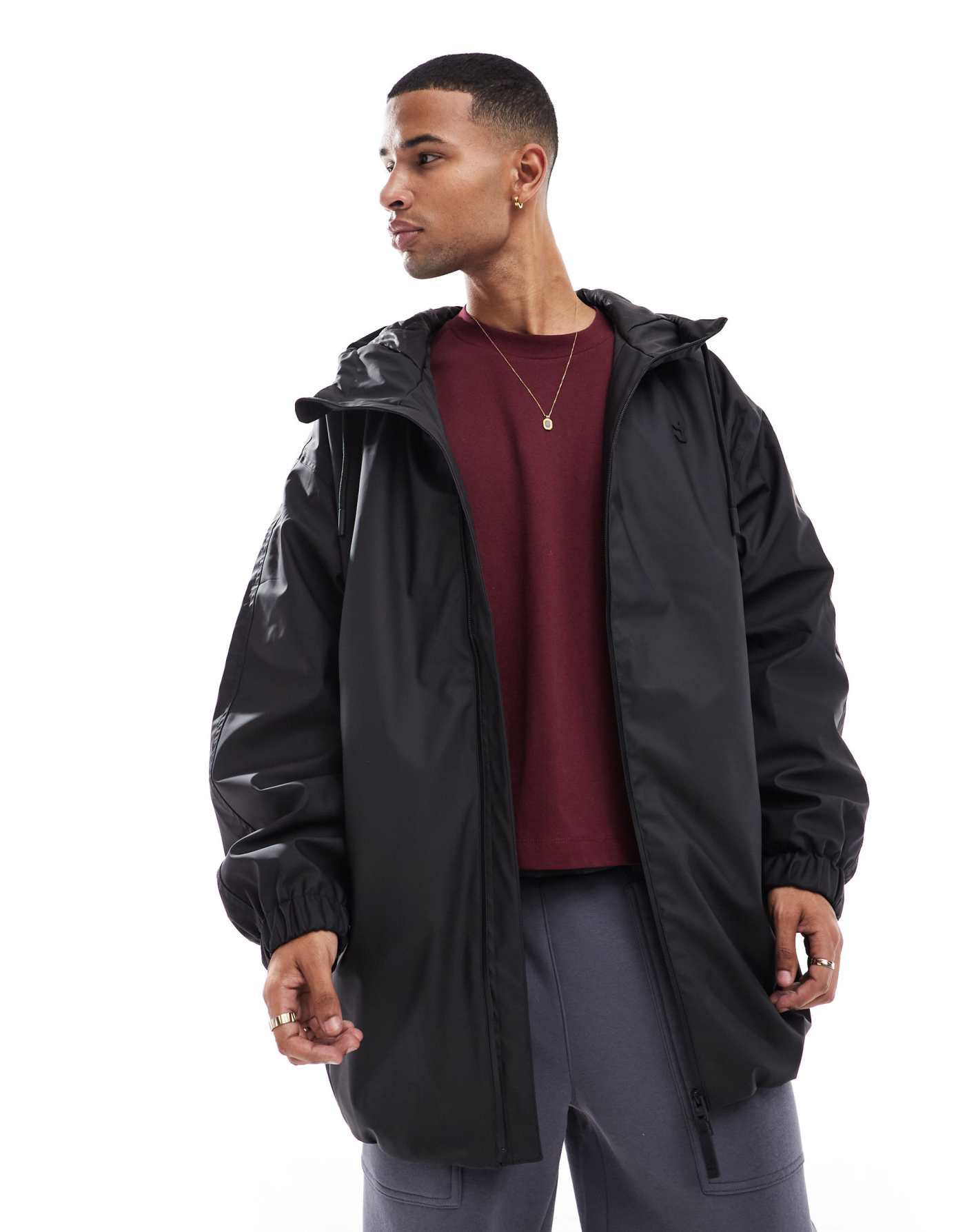 Bershka nylon tech raincoat in black