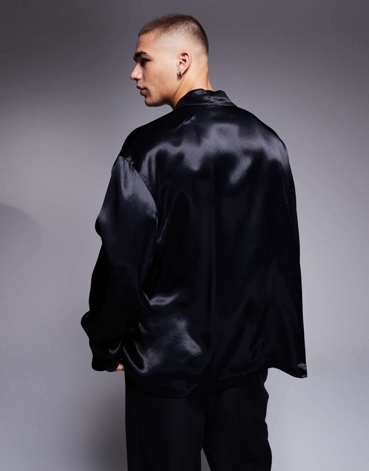 ASOS DESIGN wrap shirt in black satin