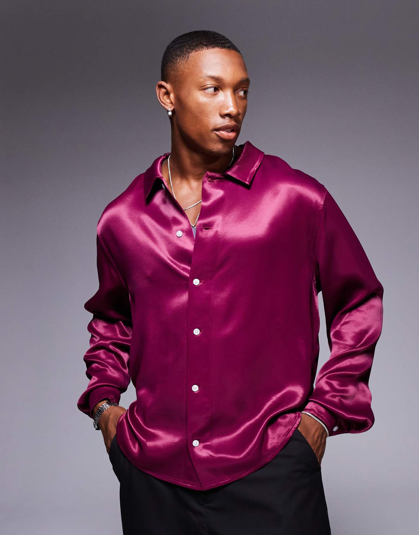 ASOS DESIGN relaxed fit shirt in burgundy satin