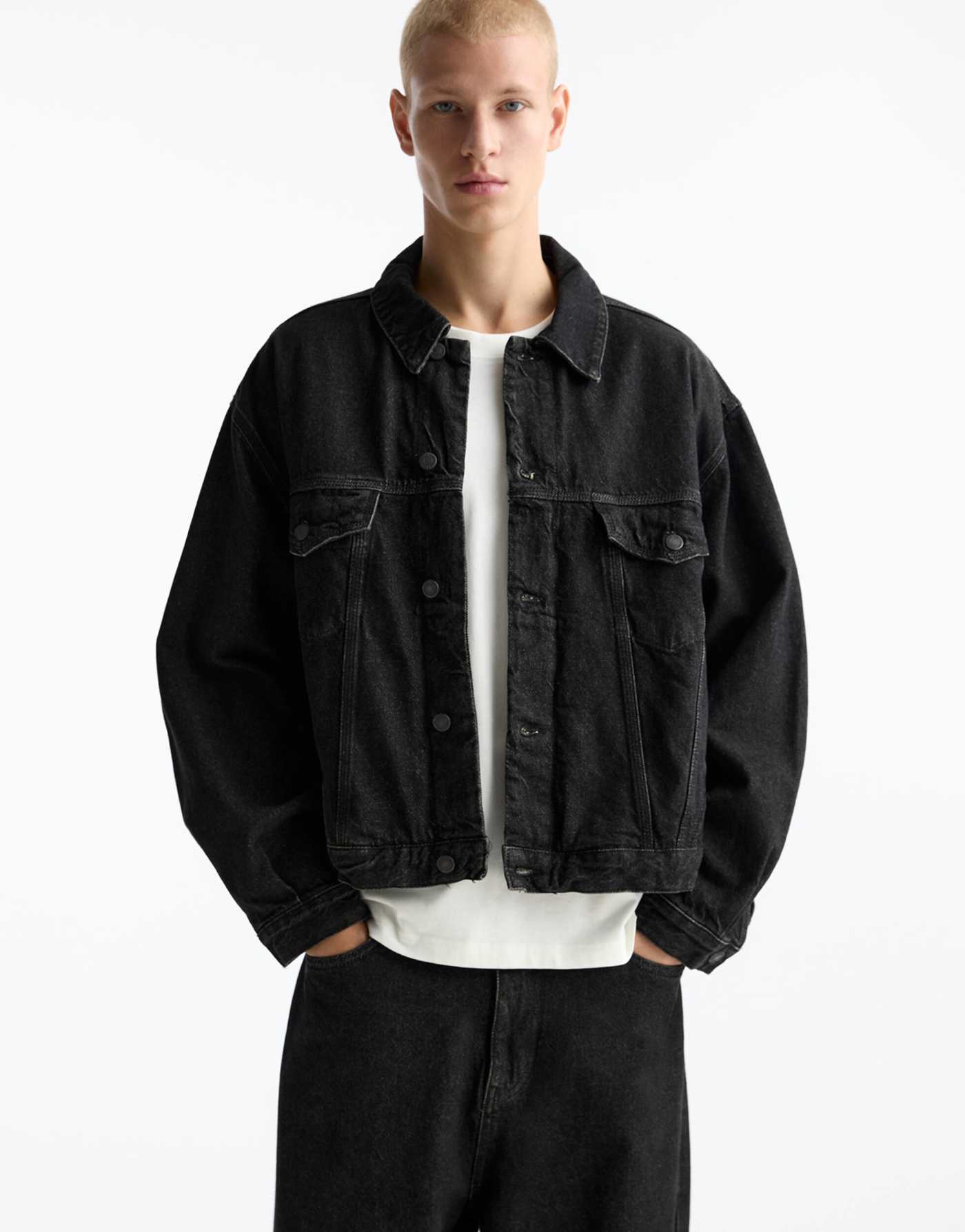 Pull&Bear Black Label co-ord denim jacket in grey