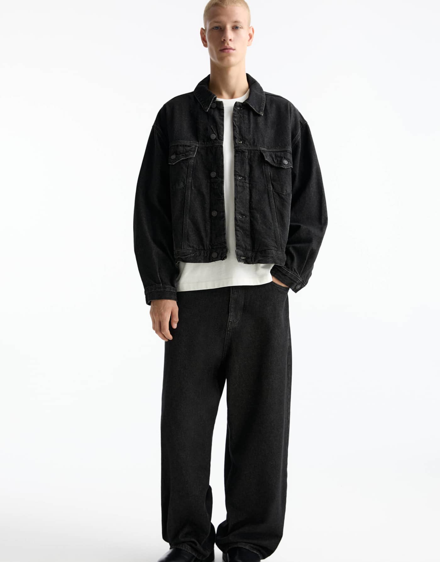 Pull&Bear Black Label co-ord denim jacket in grey