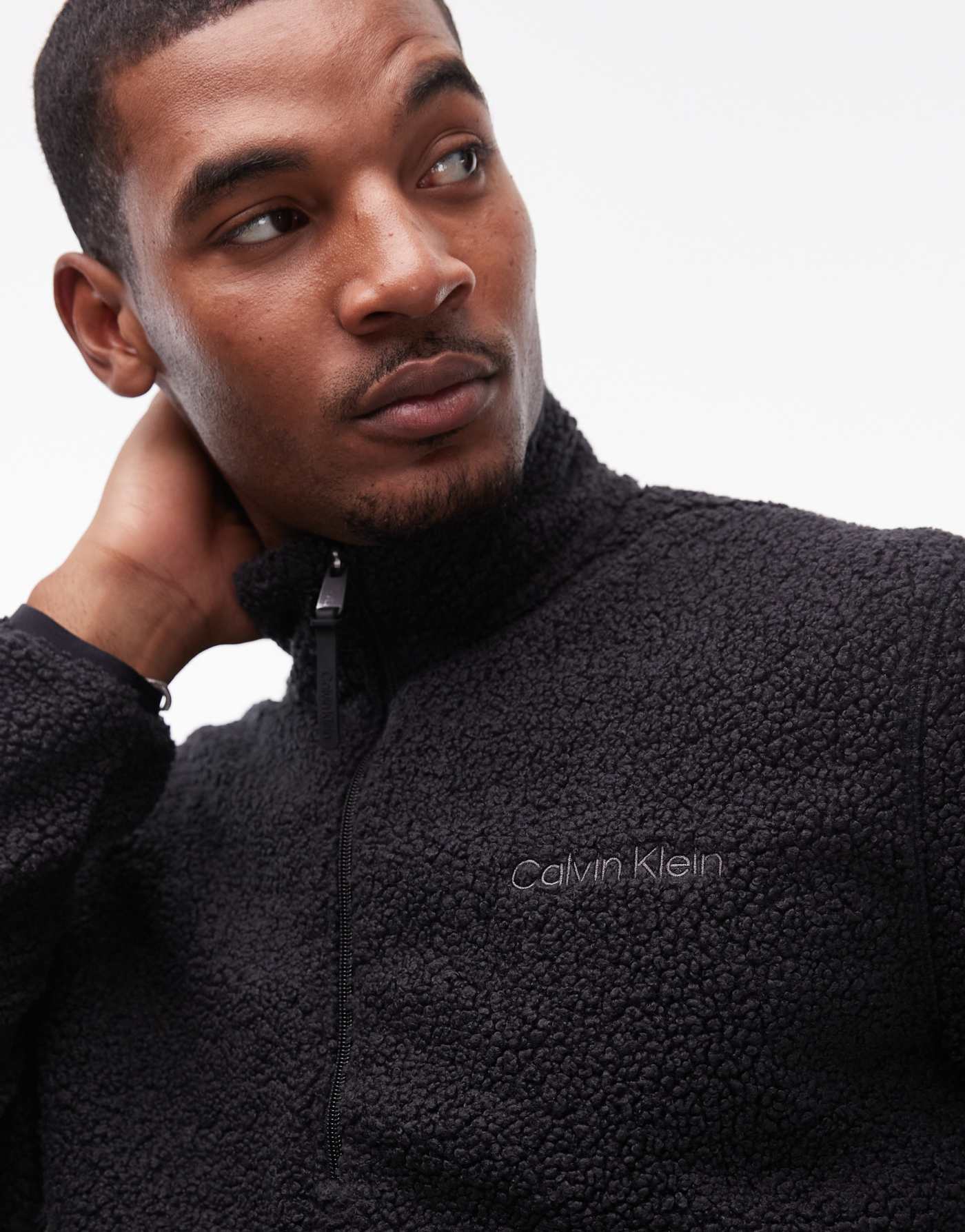 Calvin Klein Sport sherpa zip through jacket in black