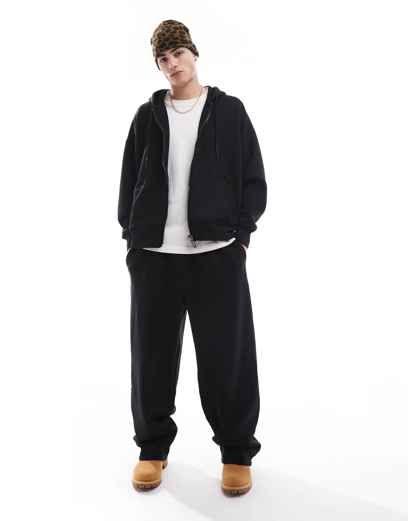 Bershka premium co-ord wide leg jogger in black