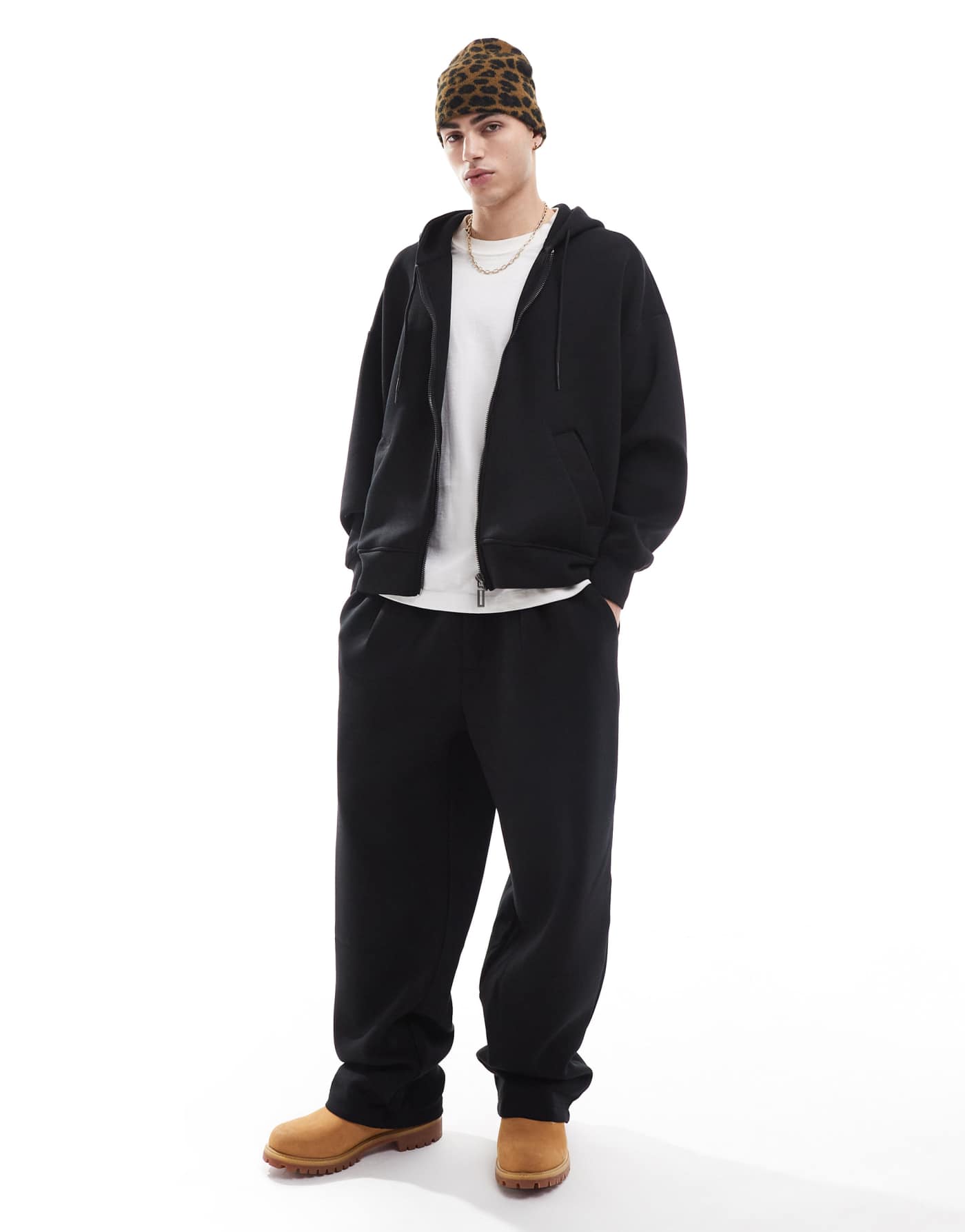 Bershka premium zip through co-ord hoodie in black