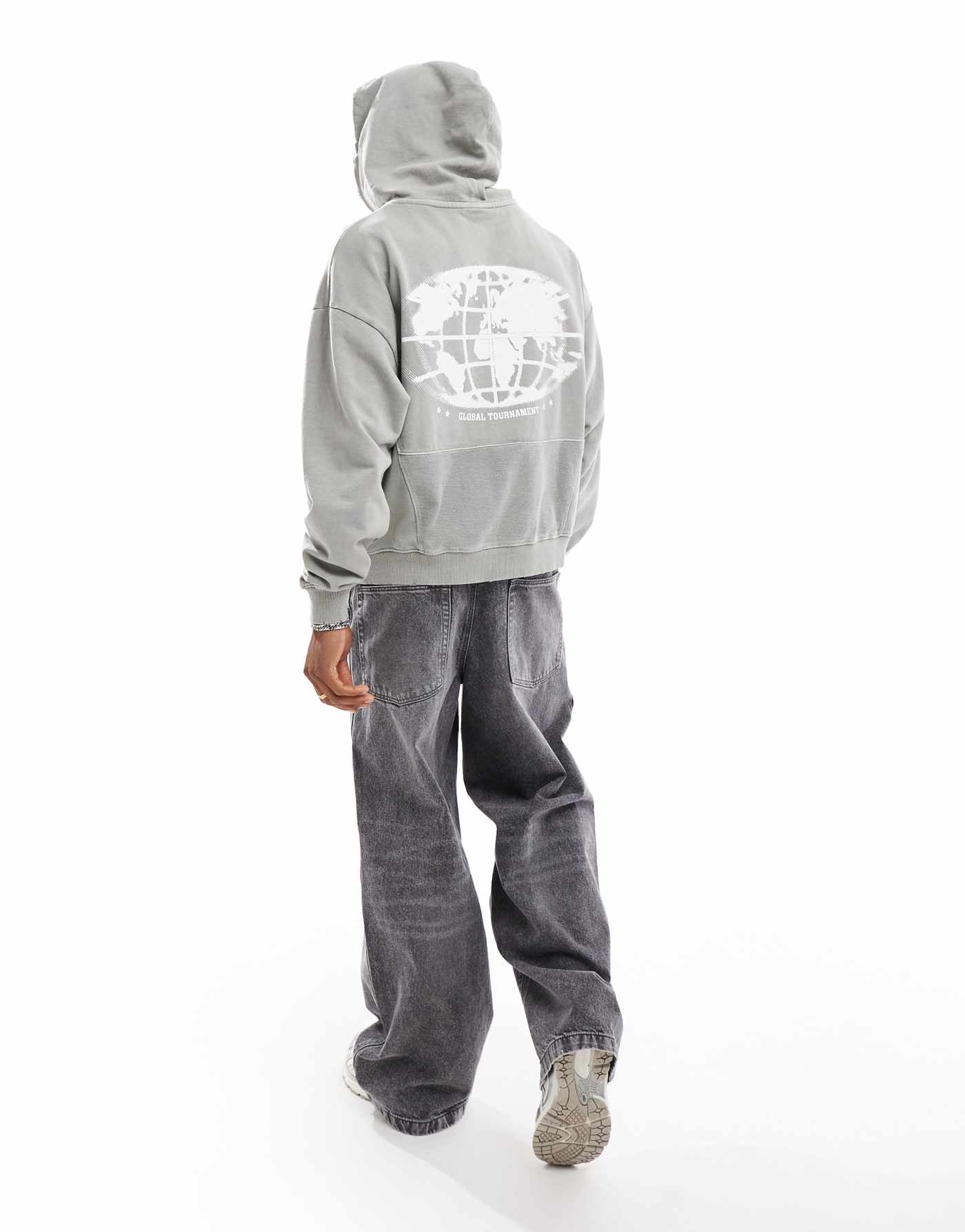 Pull&Bear global tournament back printed hoodie in grey