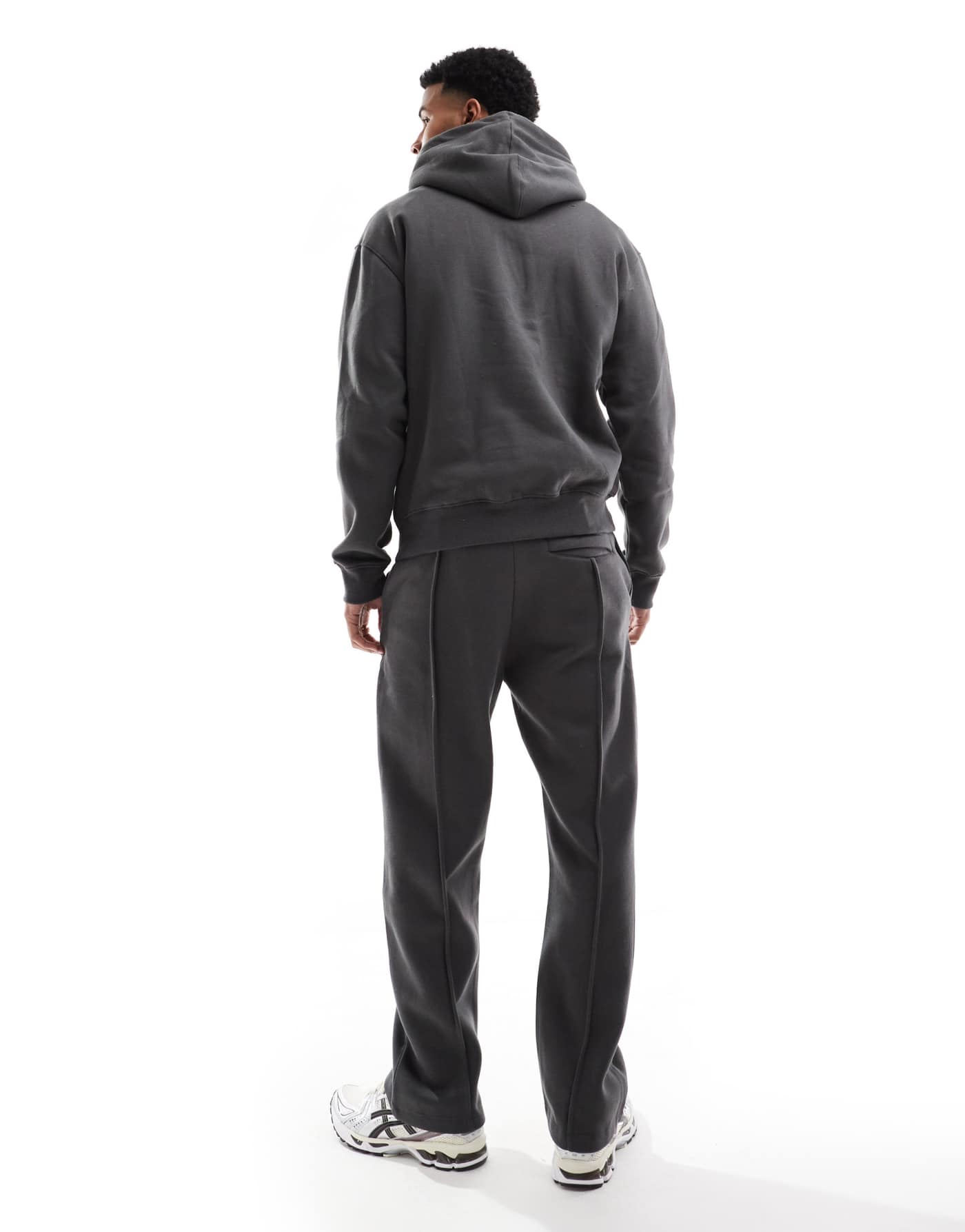 Bershka jersey hoodie and wide leg jogger in charcoal