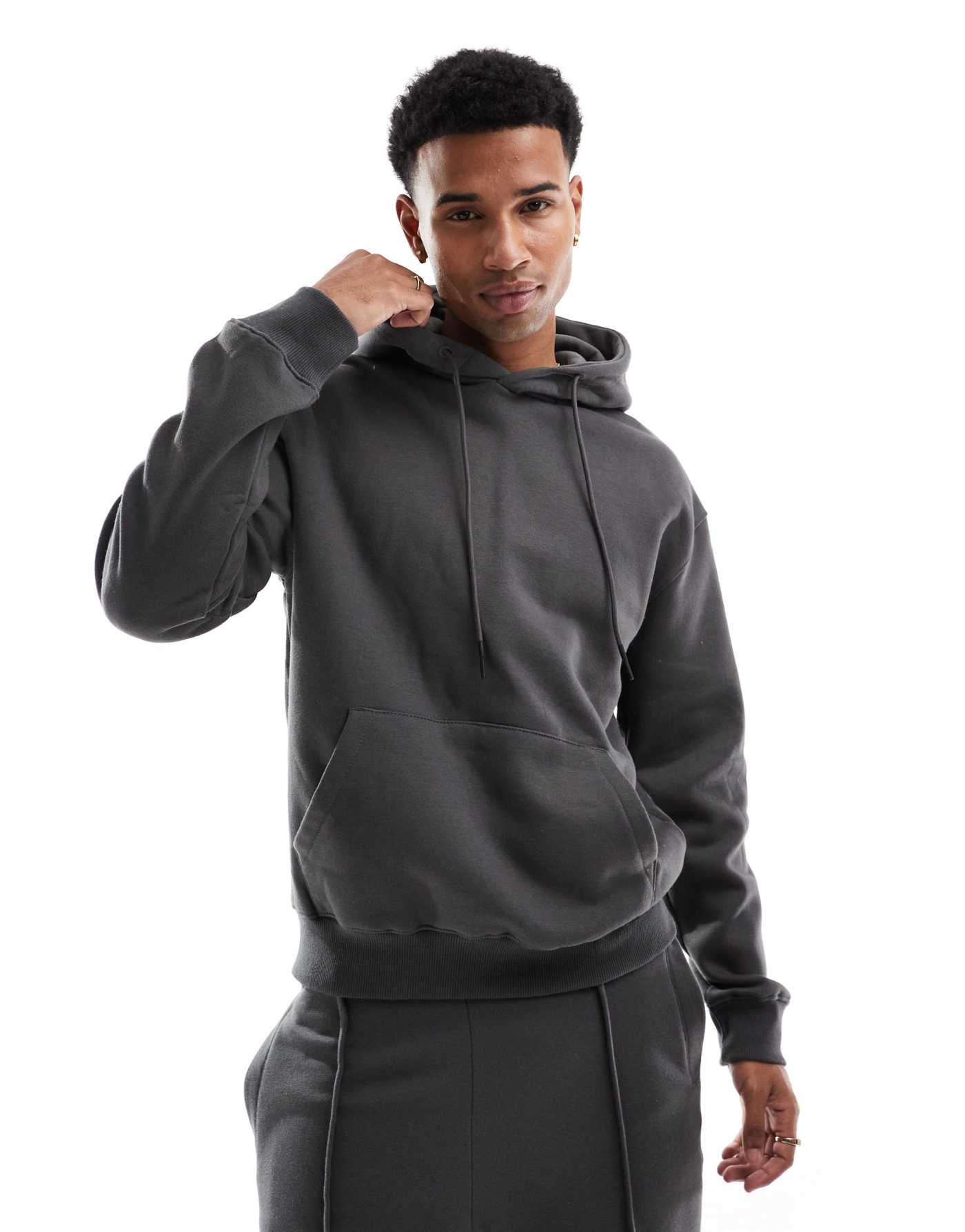 Bershka jersey hoodie and wide leg jogger in charcoal