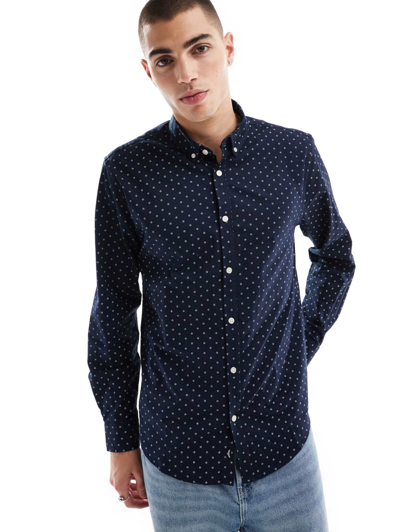 Threadbare long sleeve shirt in navy