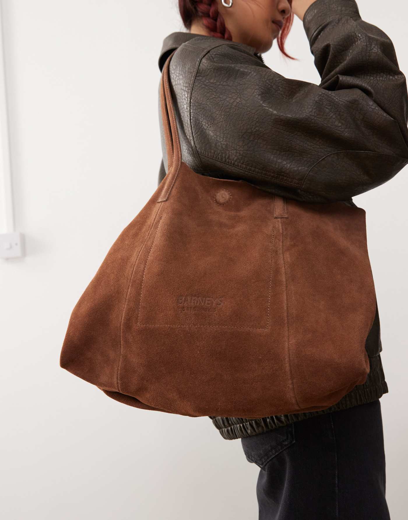 Barneys Originals suede tote bag in brown