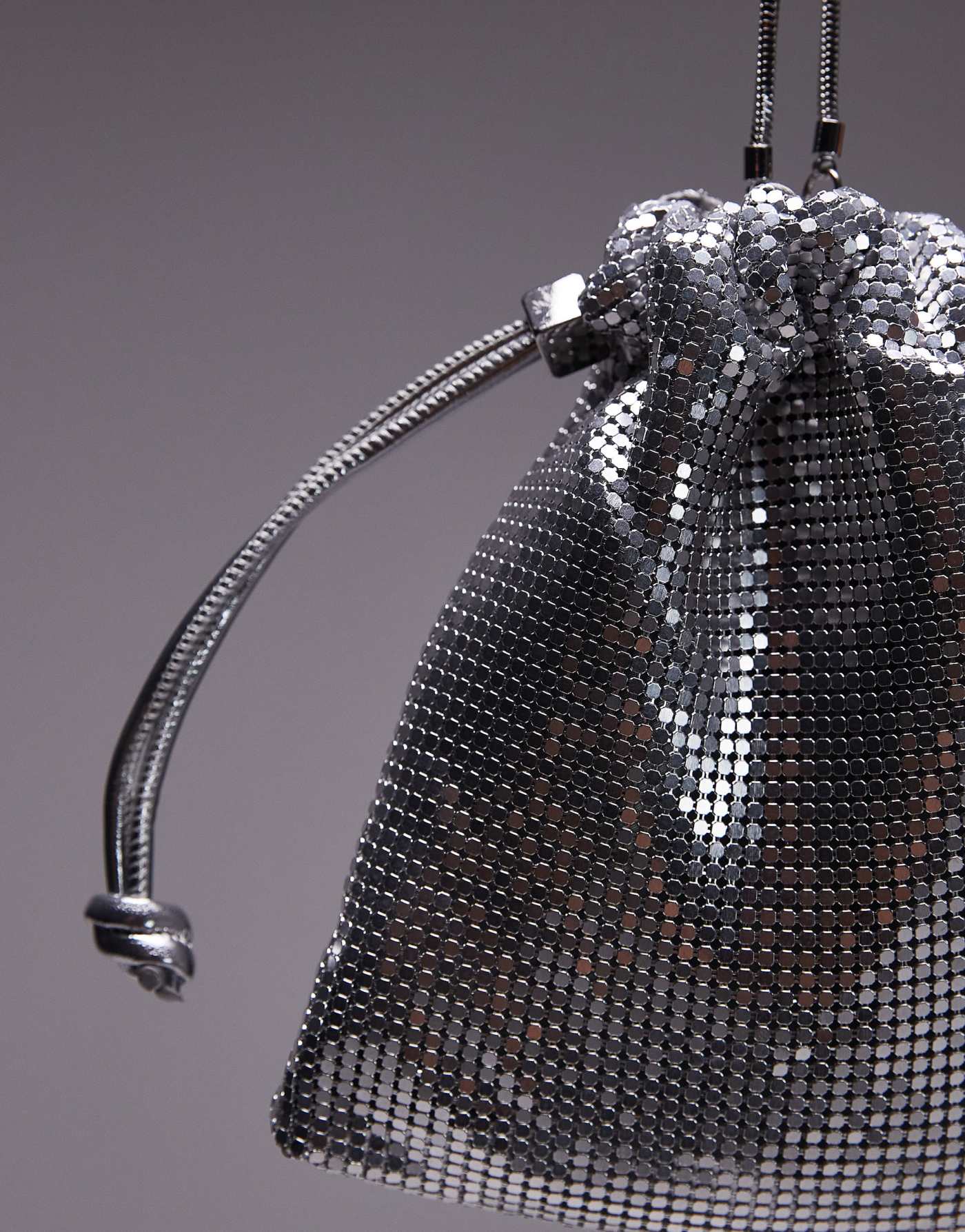 Mango chainmail drawstring bag in silver