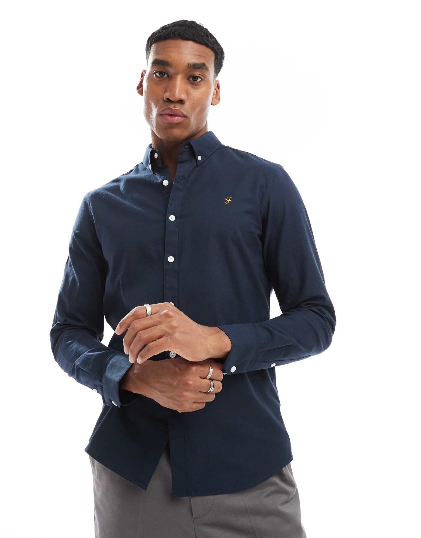 Farah brewer long sleeve oxford shirt in black