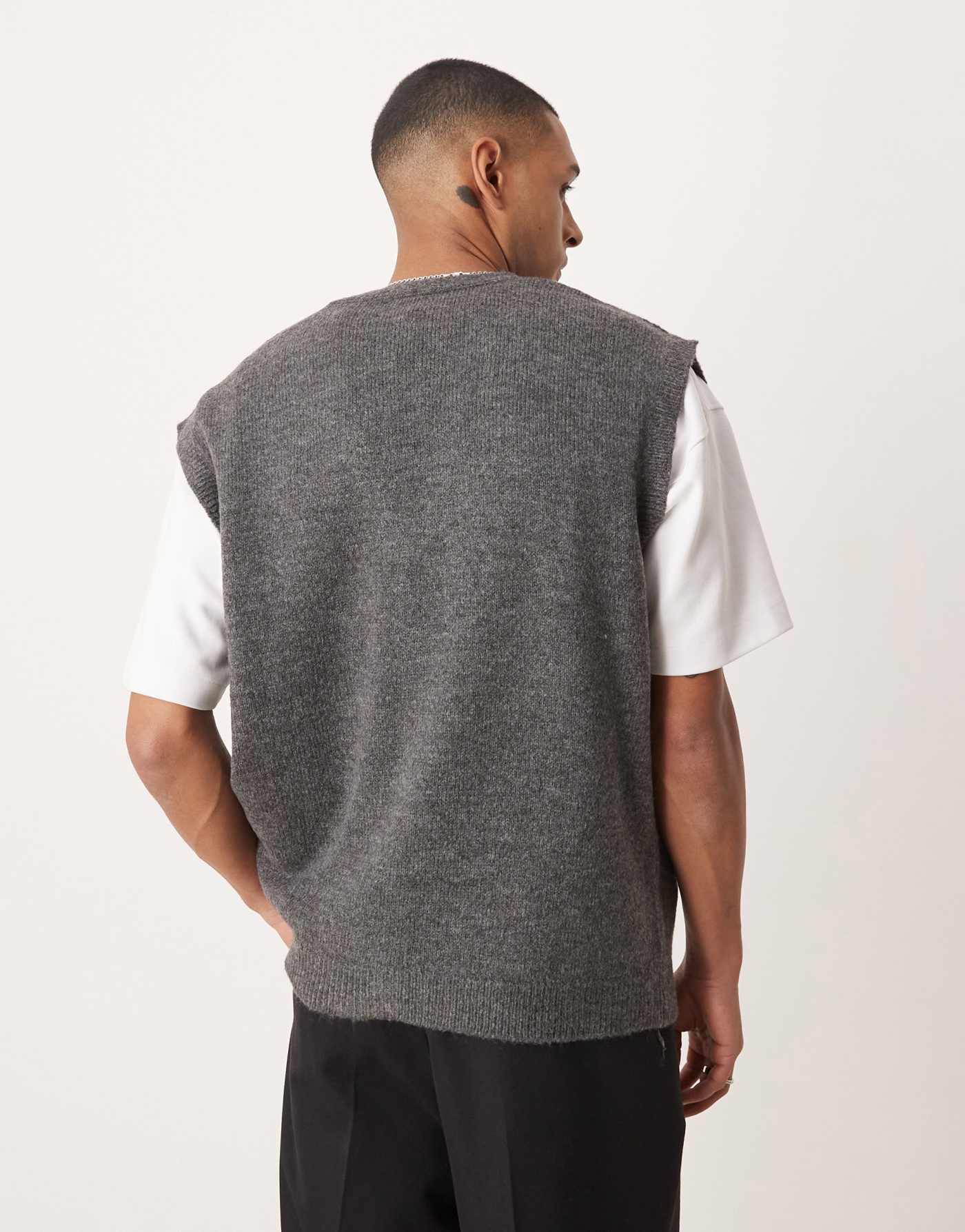 ASOS DESIGN oversized knitted button through vest in grey