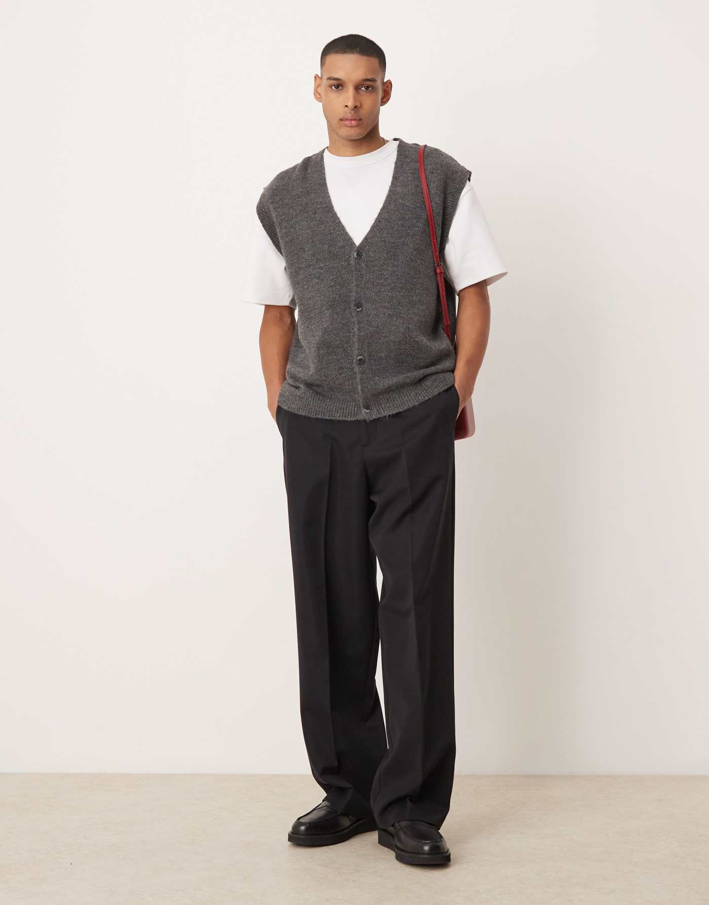 ASOS DESIGN oversized knitted button through vest in grey