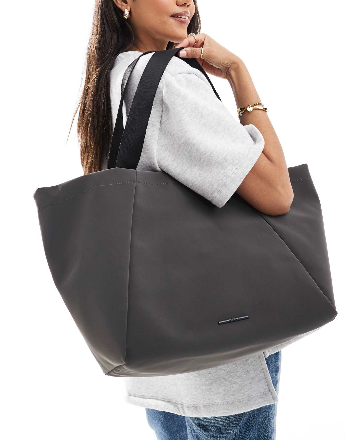 Pull&Bear nylon tote bag in grey