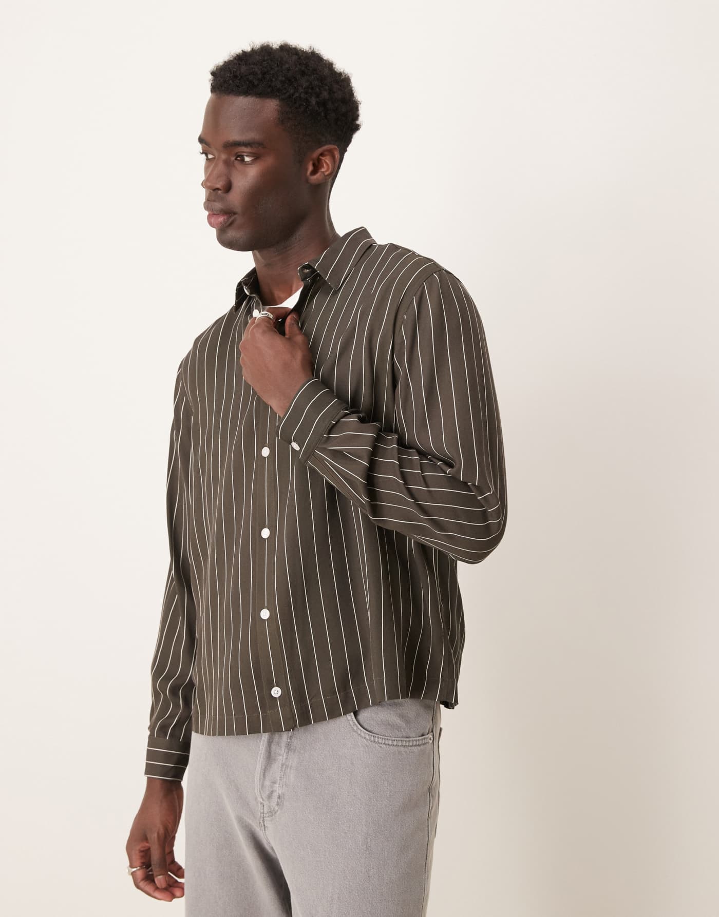 ASOS DESIGN relaxed boxy shirt in khaki stripe