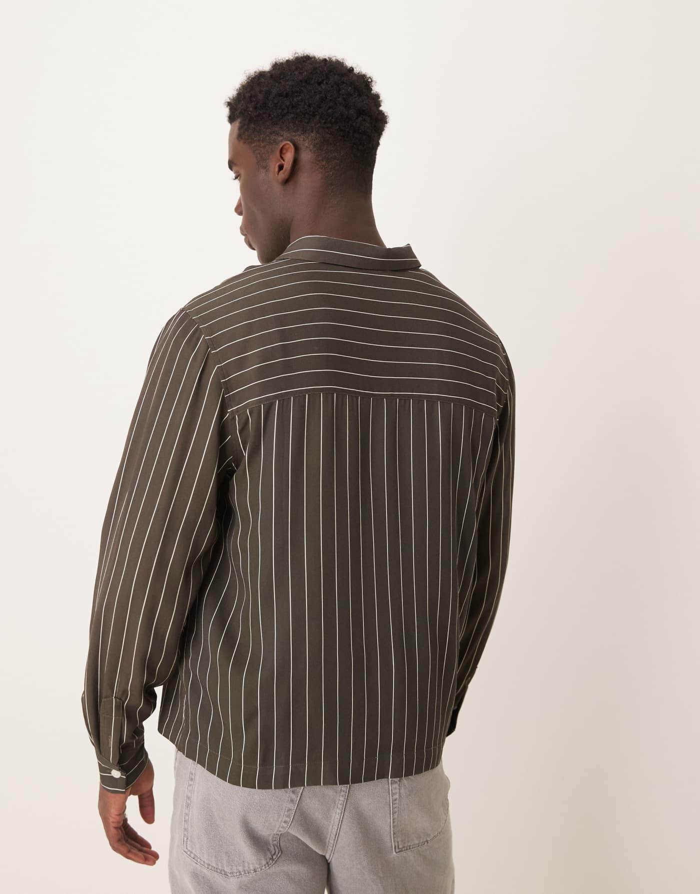 ASOS DESIGN relaxed boxy shirt in khaki stripe