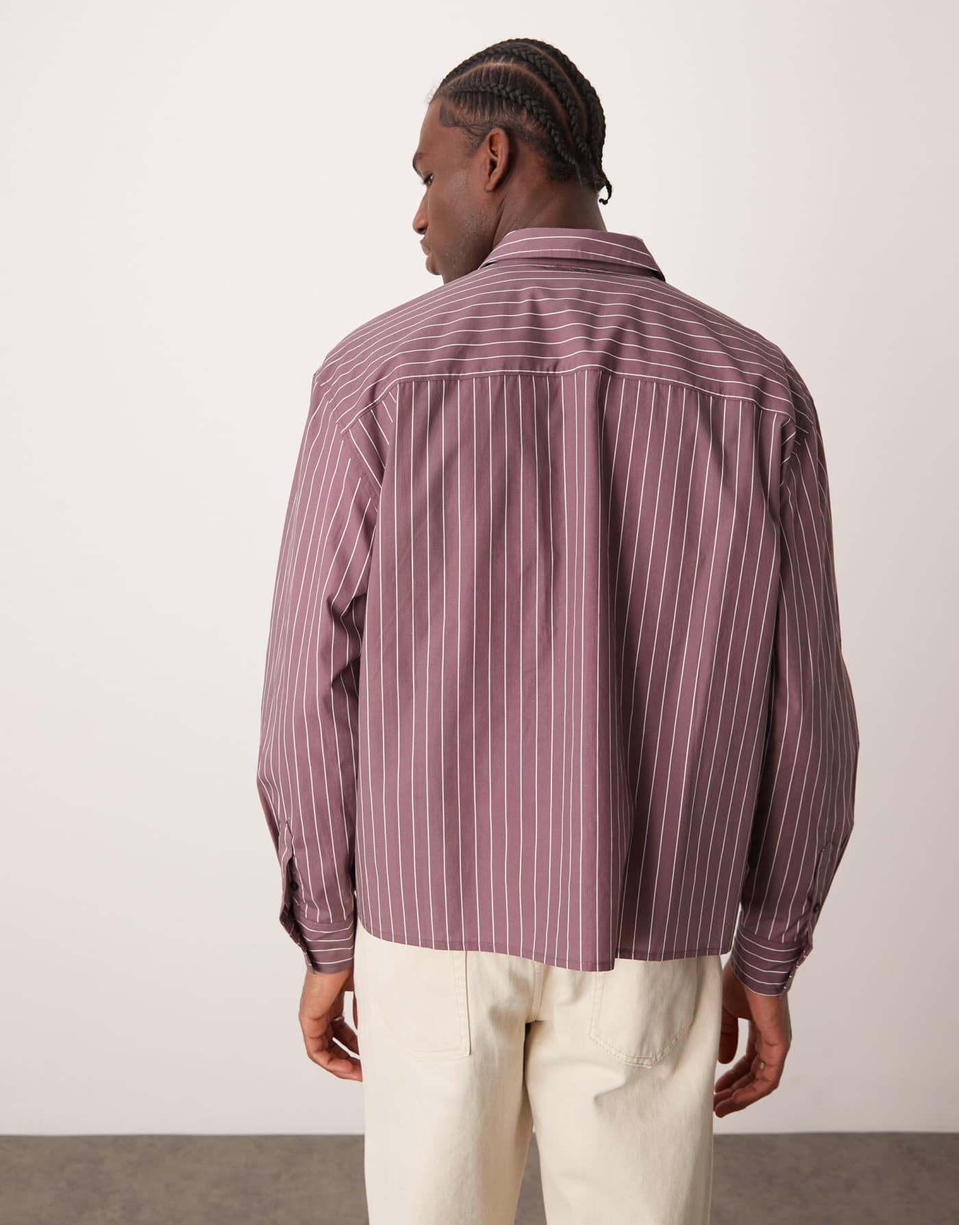 ASOS DESIGN oversized boxy shirt with embroidery in purple stripe