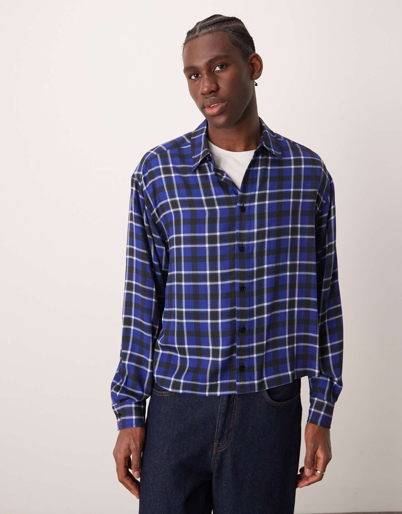 ASOS DESIGN oversized cropped shirt in blue check