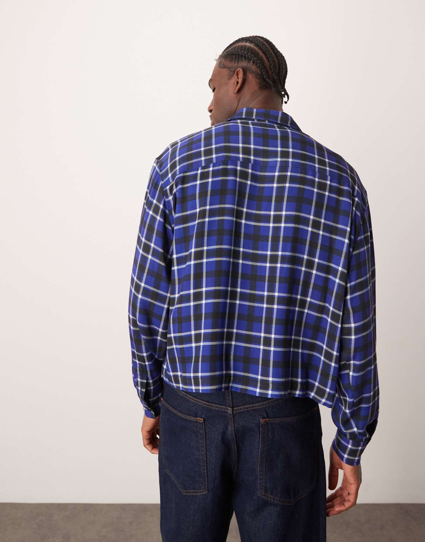 ASOS DESIGN oversized cropped shirt in blue check