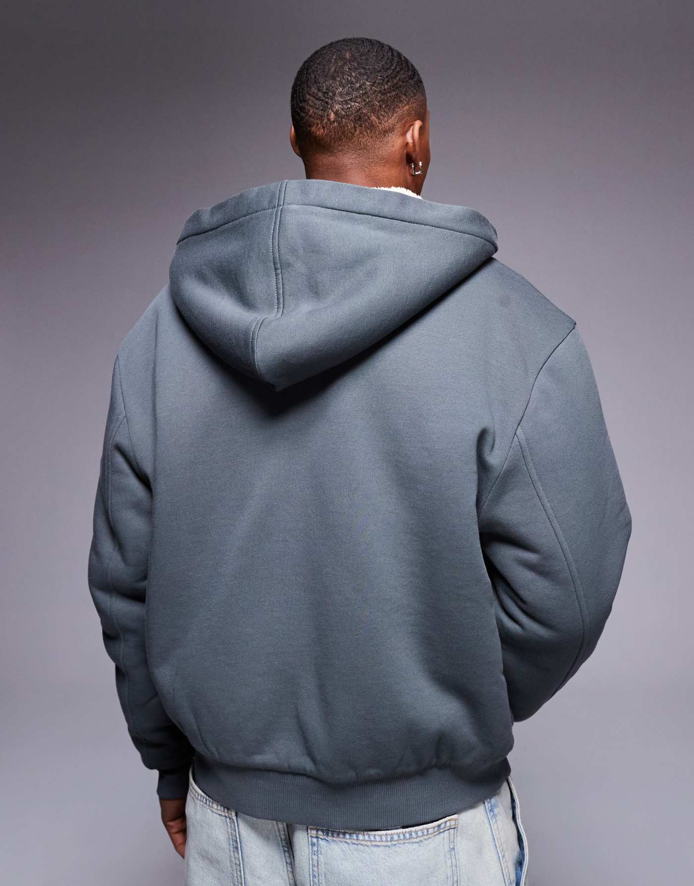 ASOS DESIGN oversized boxy hoodie with seam detail and contrast borg lining in grey