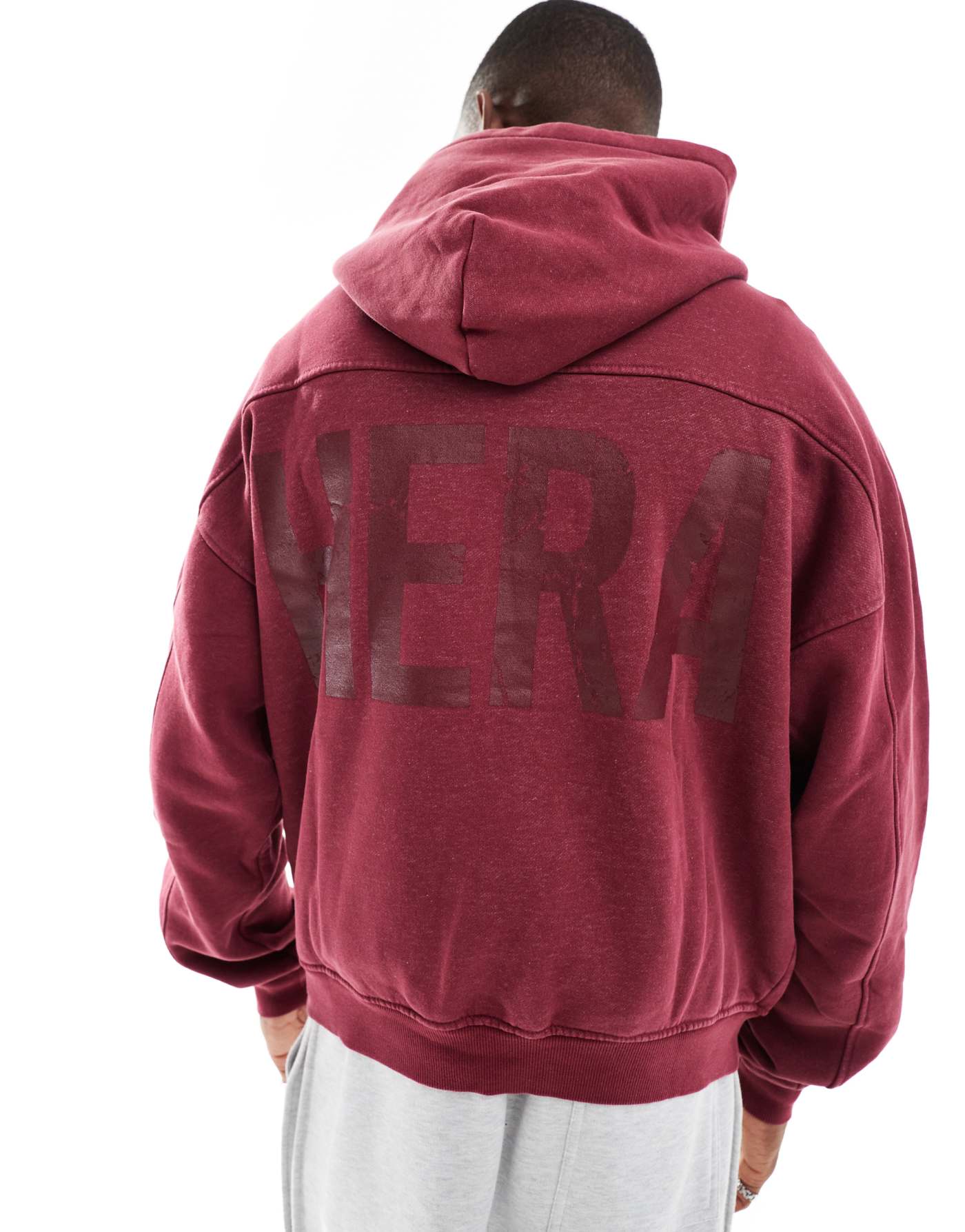 Hera Mens washed graphic hoodie in oxblood