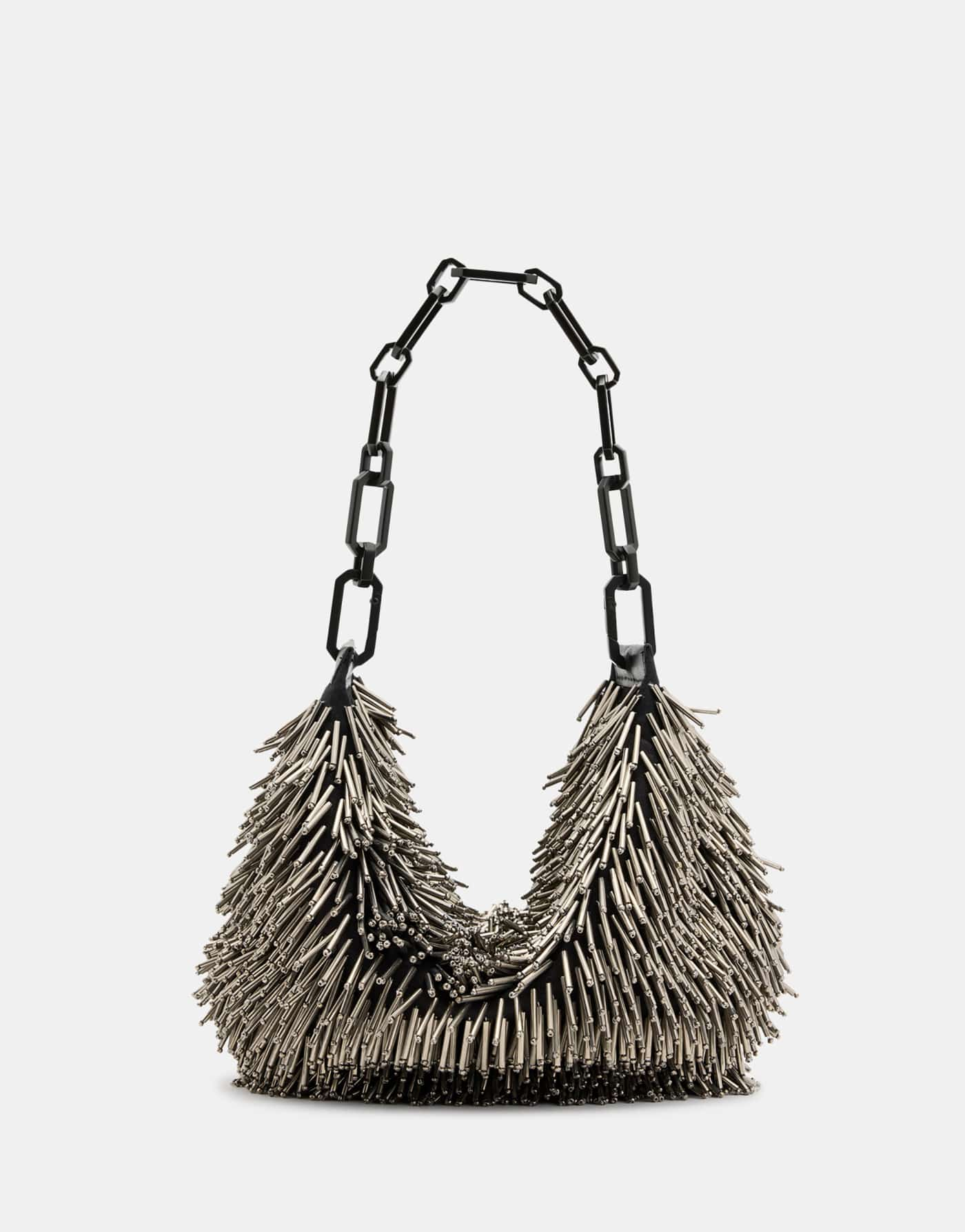 Allsaints Madea chain bag with beads in silver