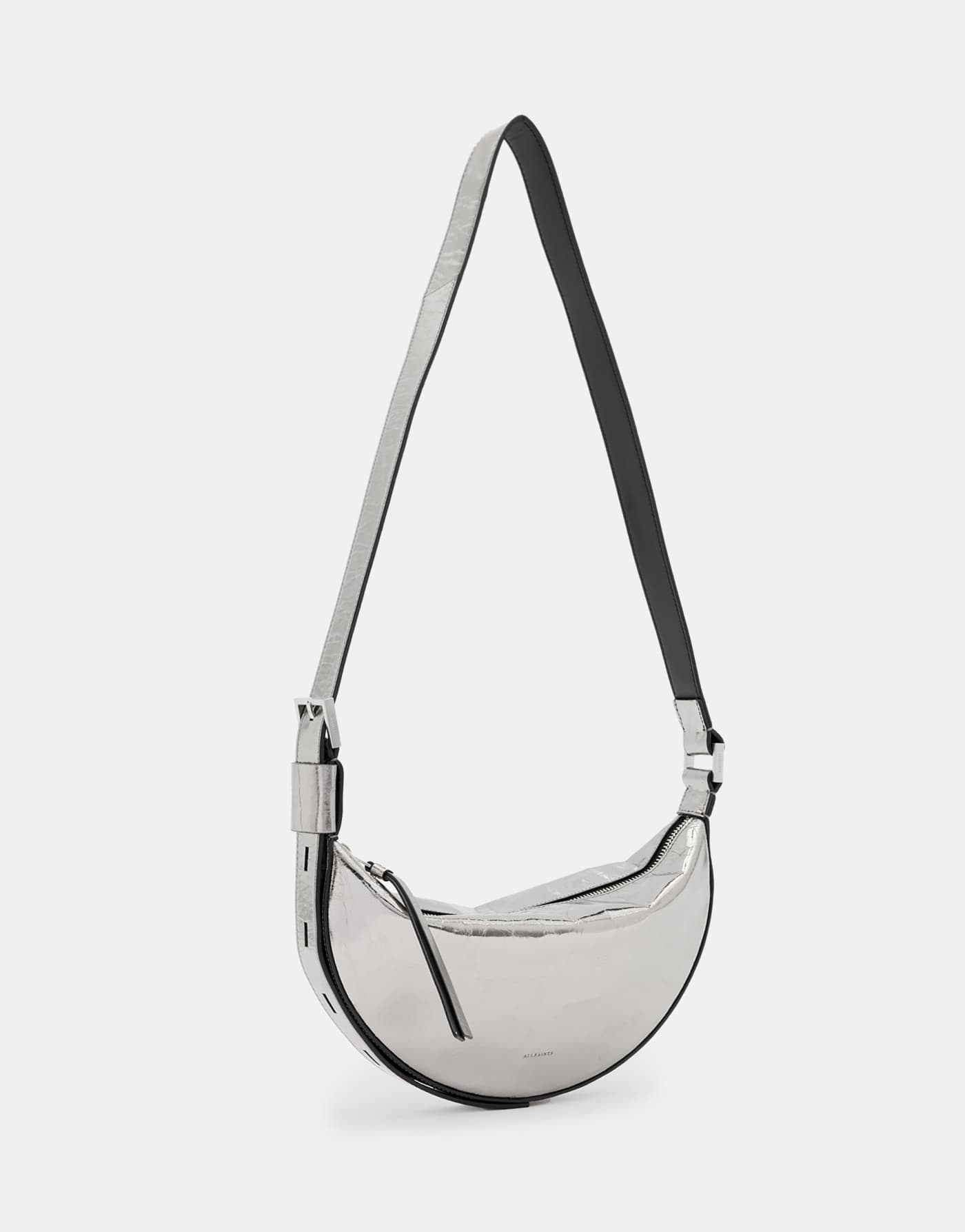 Allsaints Half Moon crossbody bag in gunmetal grey