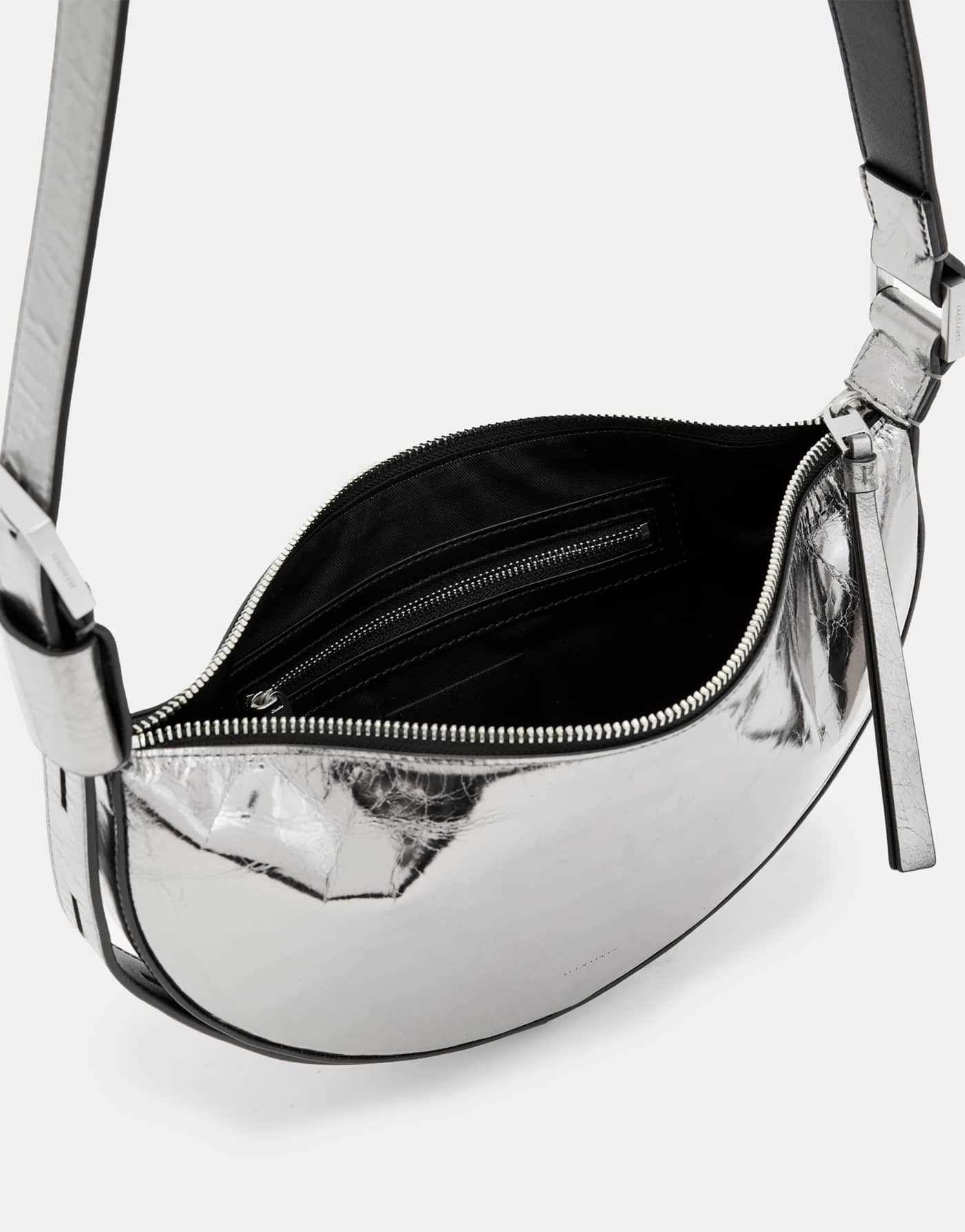 Allsaints Half Moon crossbody bag in gunmetal grey