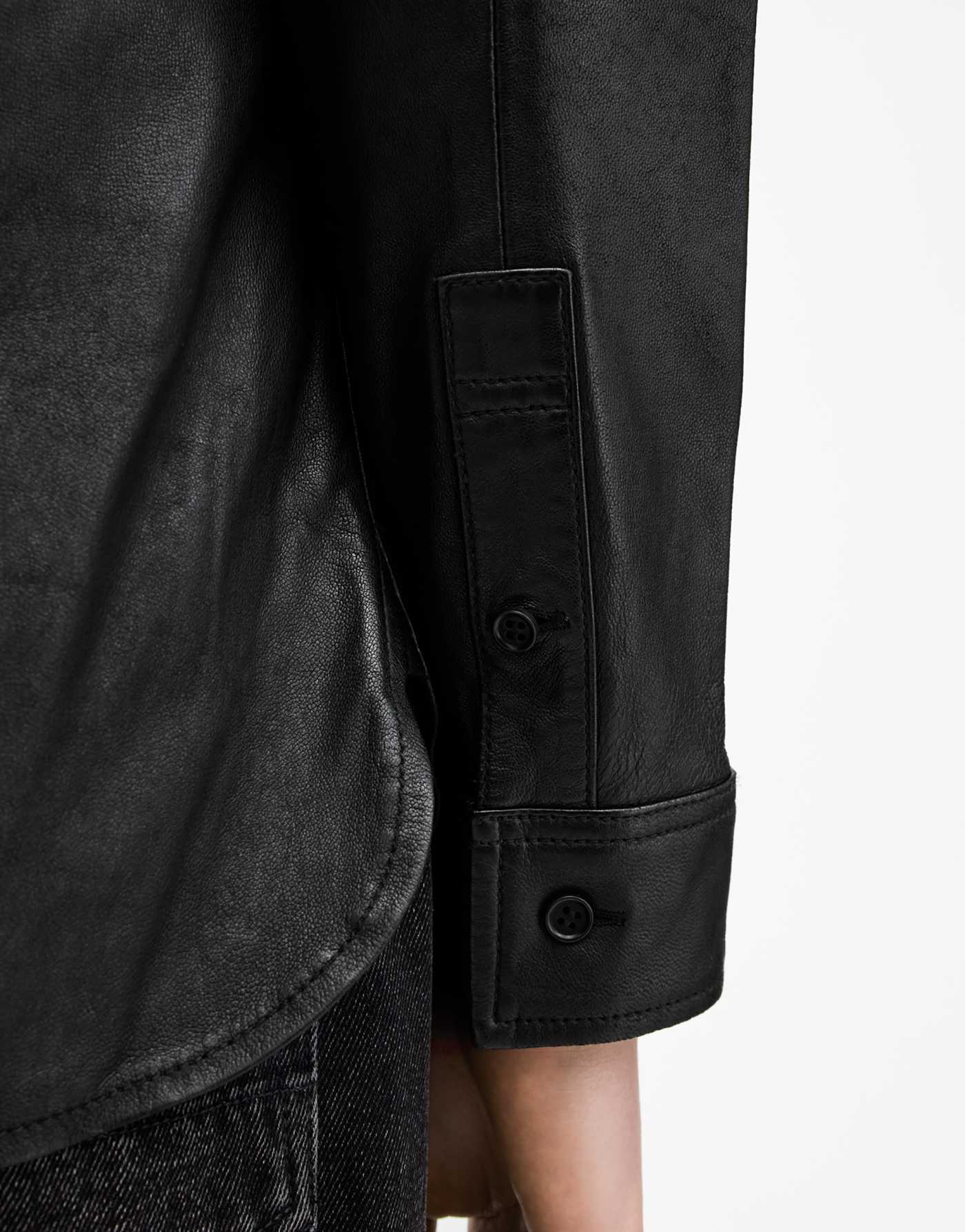 AllSaints Compass leather shirt in black