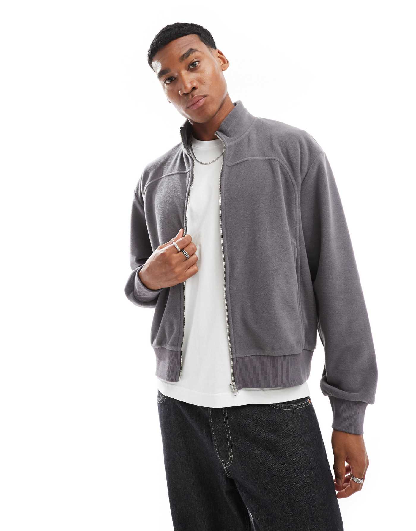 ASOS DESIGN oversized boxy fleece track sweatshirt in grey