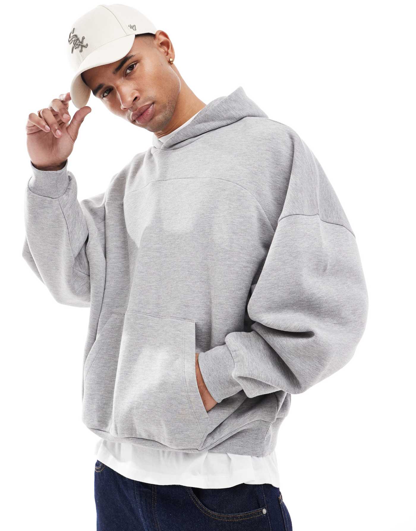 ASOS DESIGN extreme oversized hoodie with seam detail in grey marl