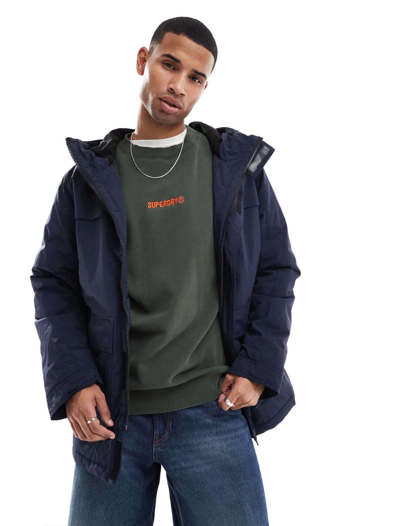 Superdry Surplus hooded parka in nordic chrome navy