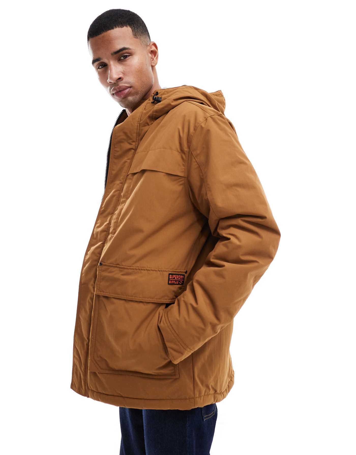 Superdry Surplus hooded parka in dark tobacco brown