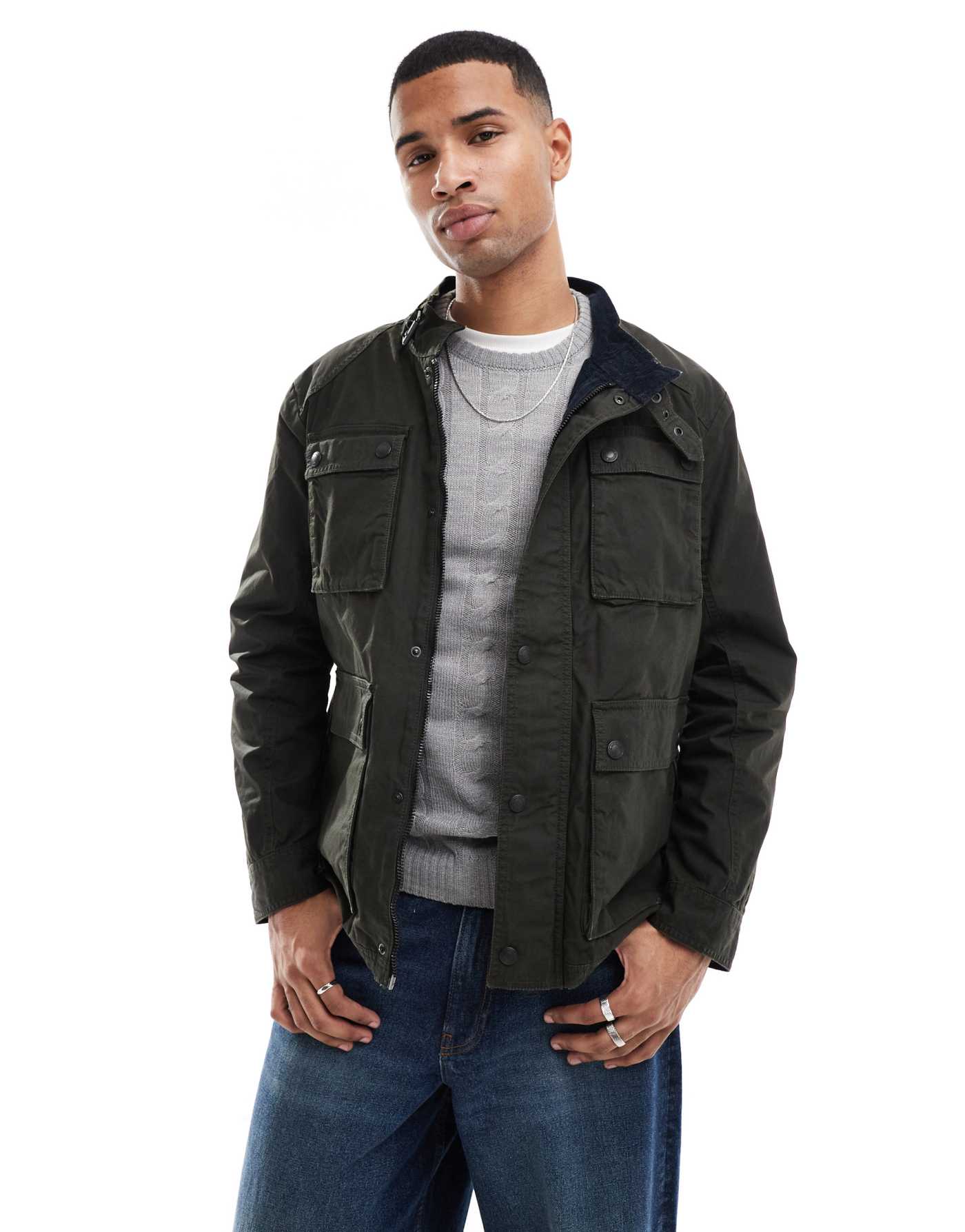 Superdry Wax jacket in surplus goods olive green