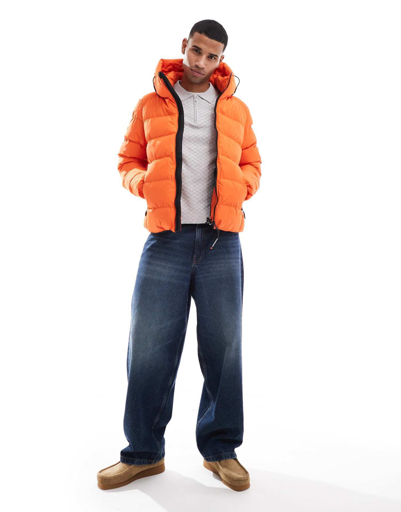 Superdry Hooded sports puffer jacket in flame orange