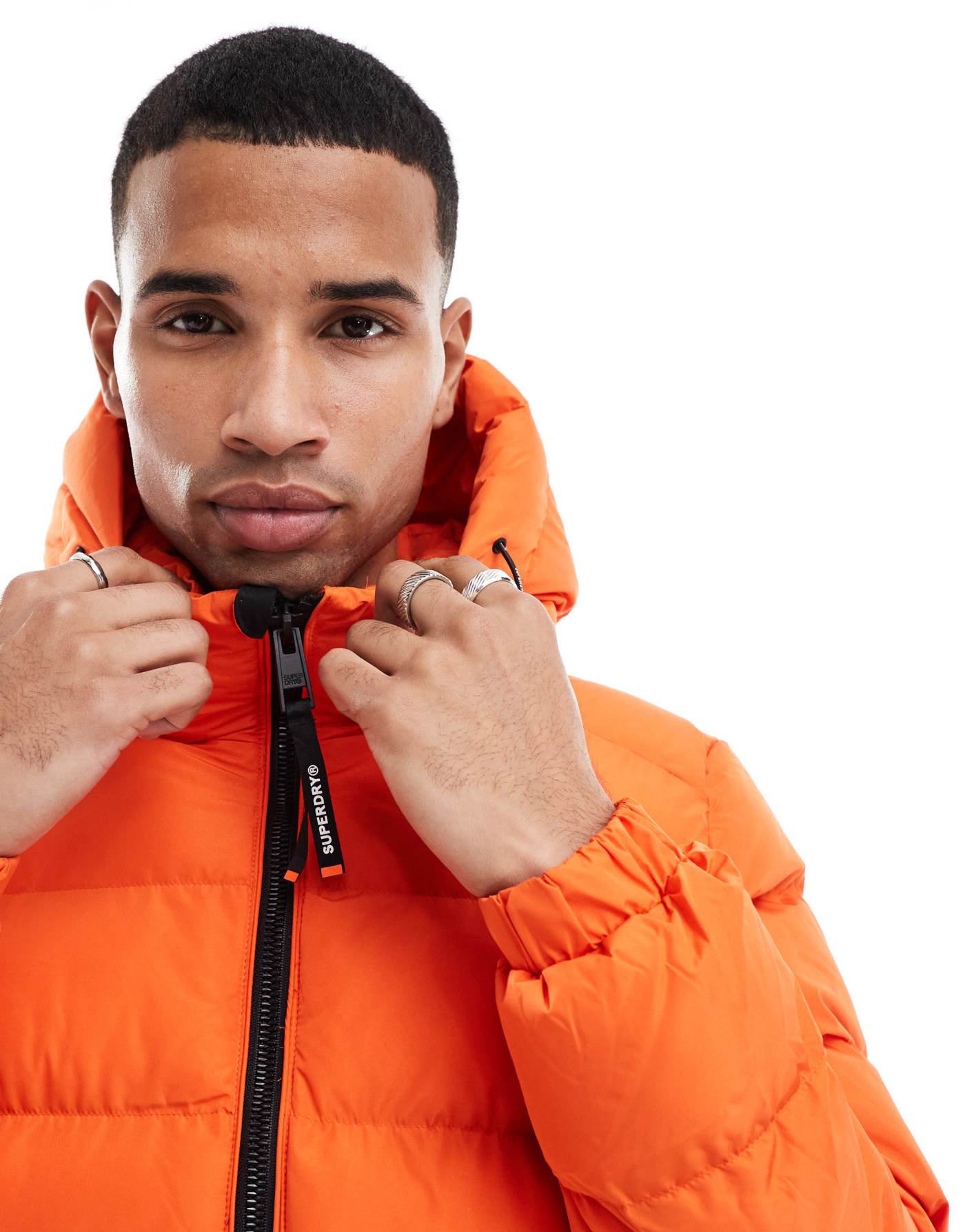 Superdry Hooded sports puffer jacket in flame orange