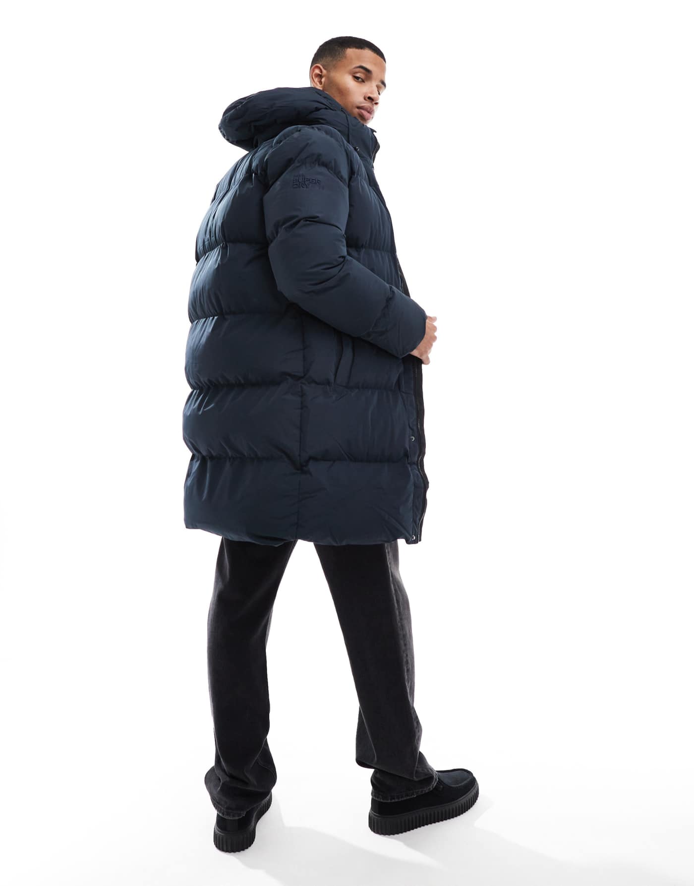 Superdry Hooded sports puffer jacket in eclipse navy