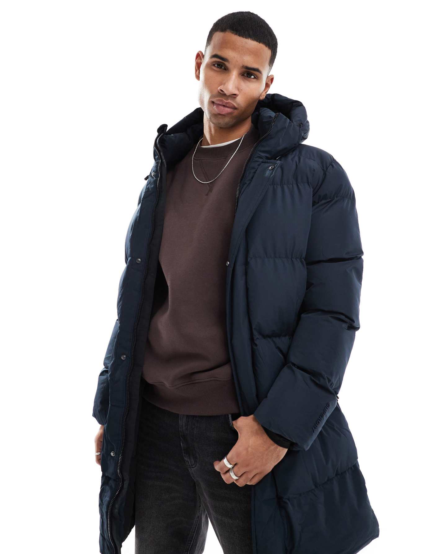 Superdry Hooded sports puffer jacket in eclipse navy