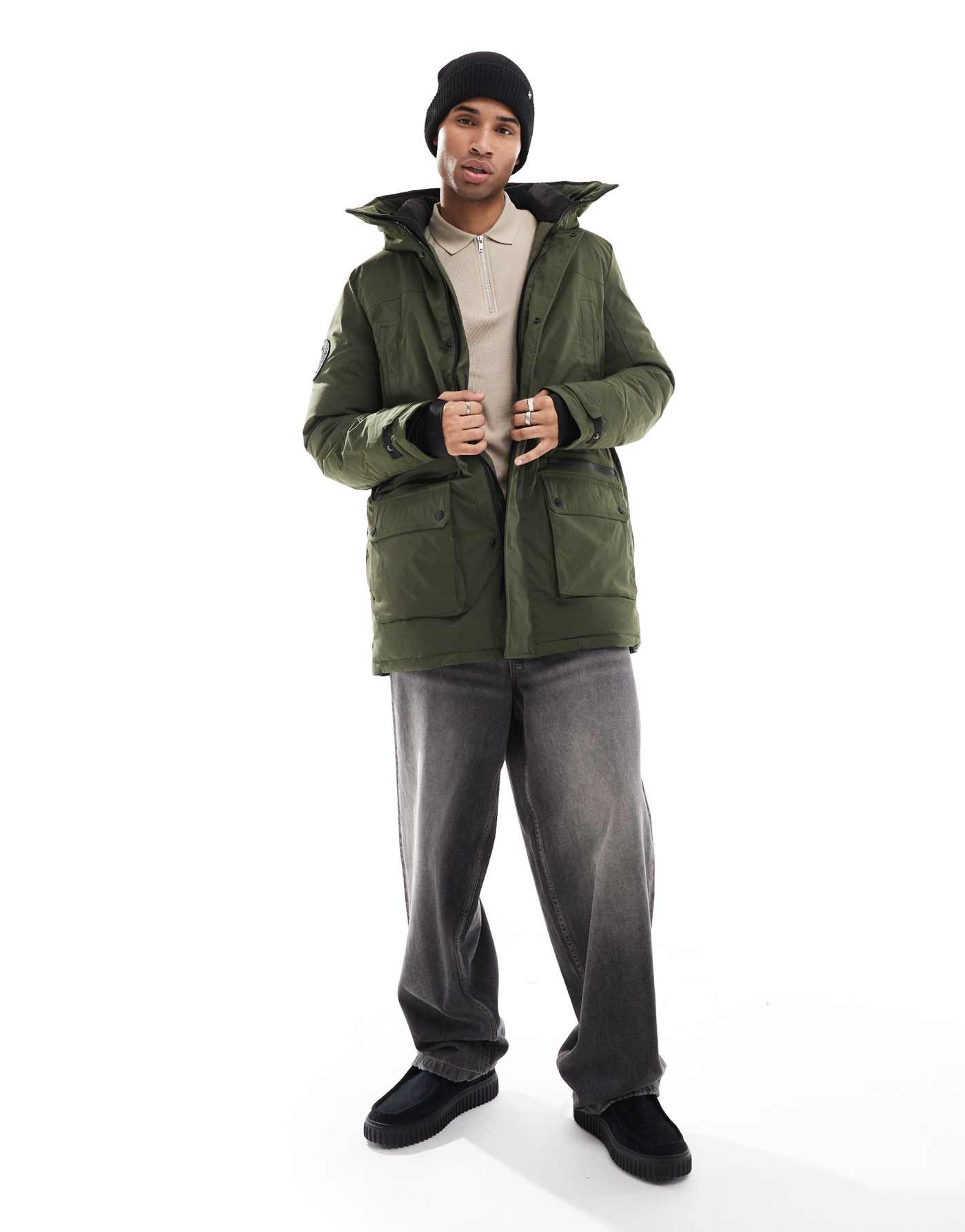 Superdry City padded parka jacket in army khaki