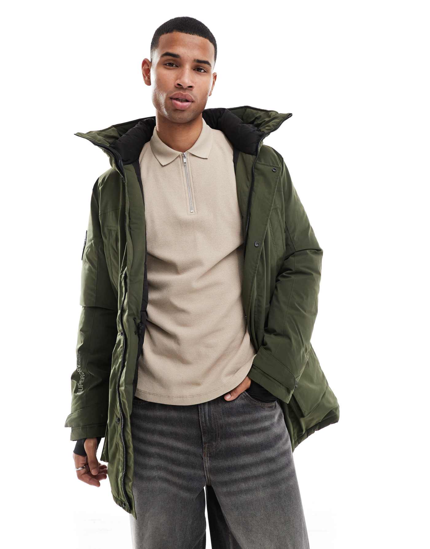 Superdry City padded parka jacket in army khaki