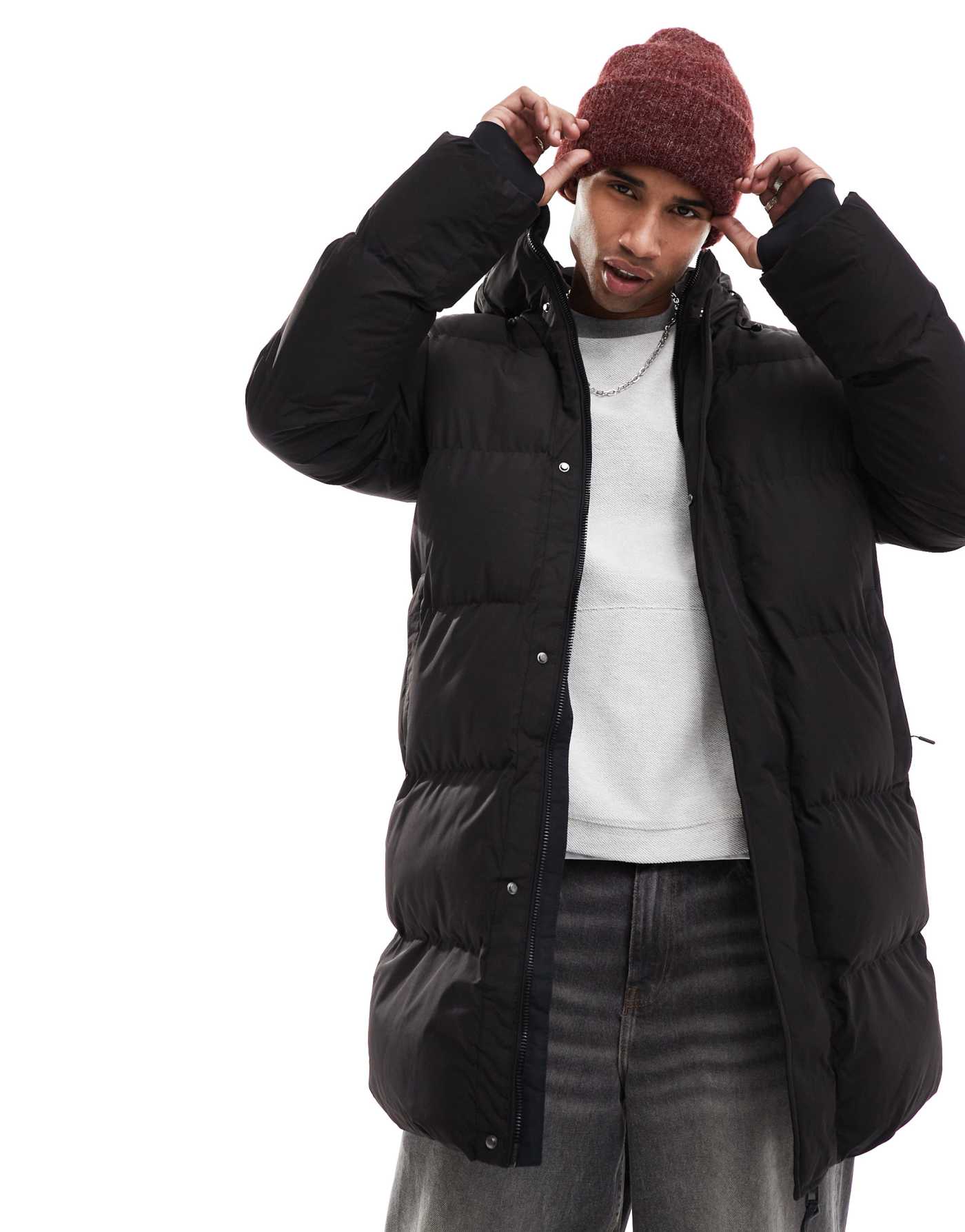 Superdry Hooded sports puffer jacket in black