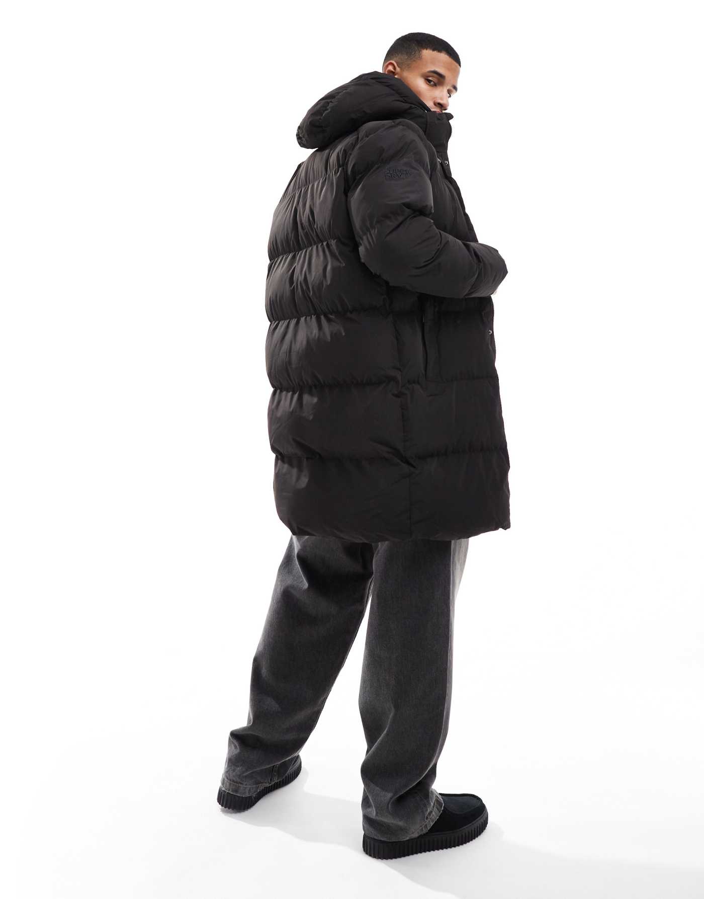 Superdry Hooded sports puffer jacket in black