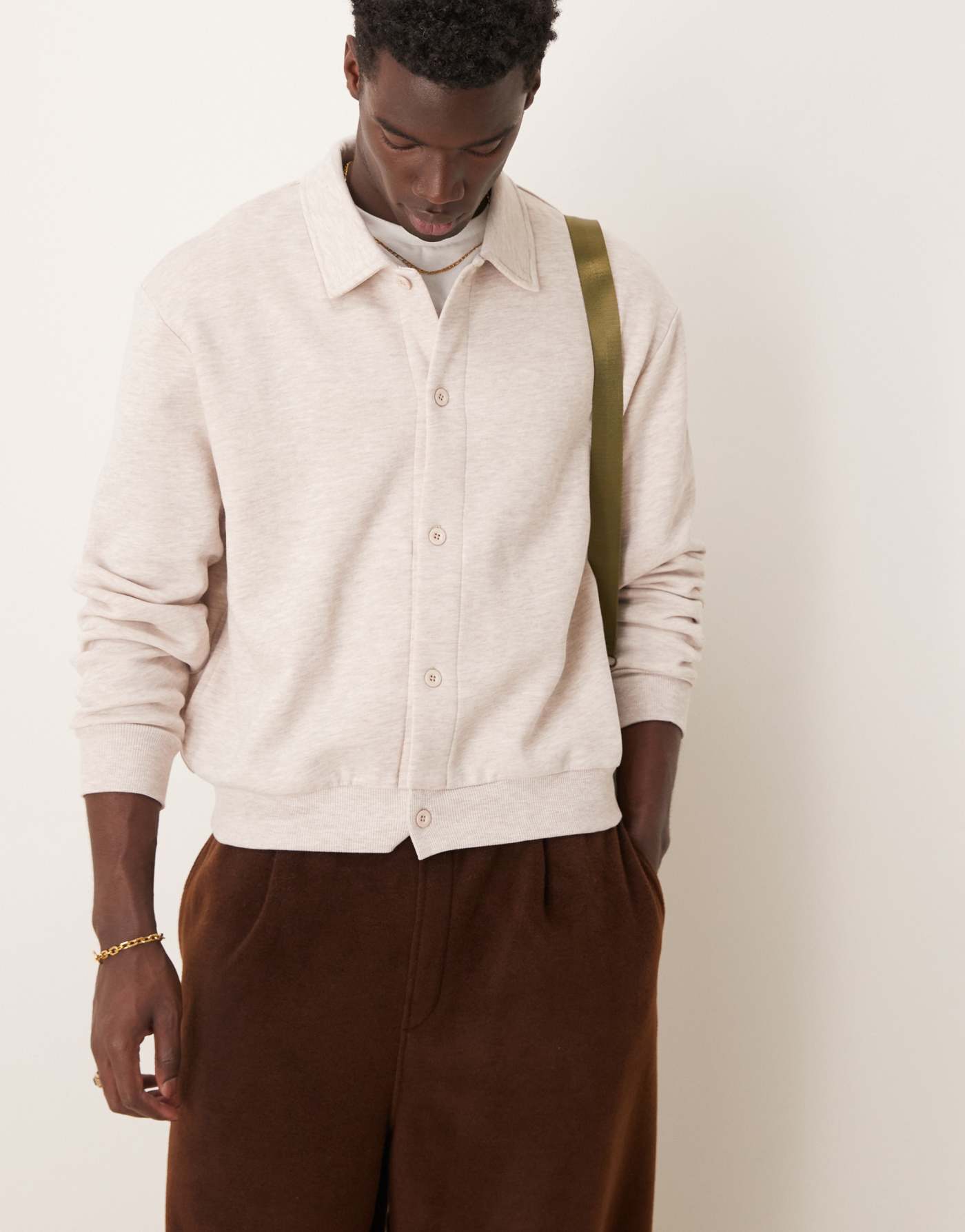 ASOS DESIGN oversized boxy collared shacket in oatmeal marl