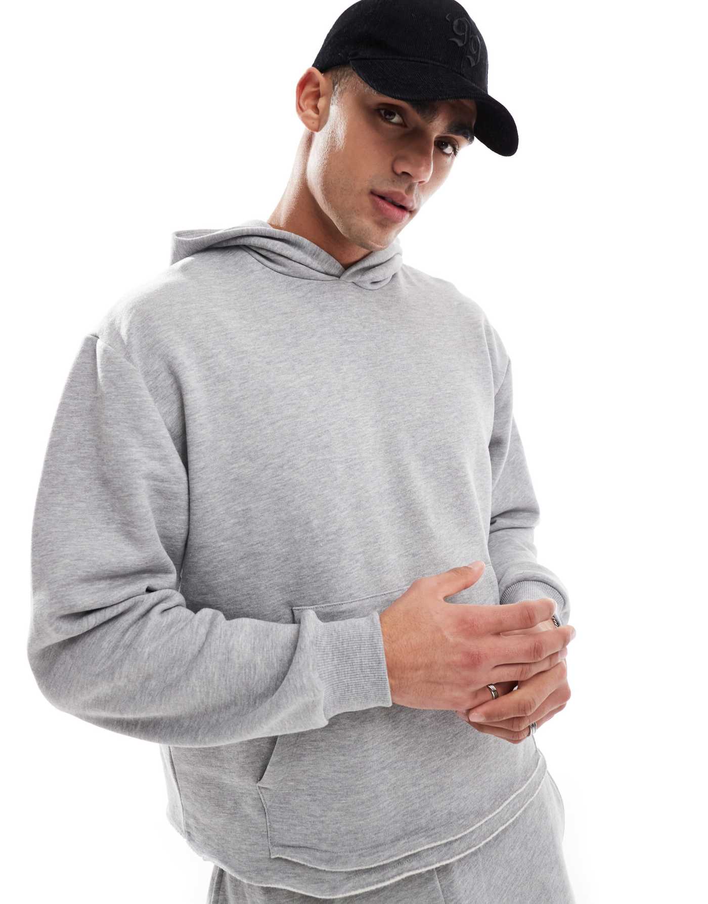 ASOS DESIGN co-ord oversized boxy hoodie with raw hem in grey marl