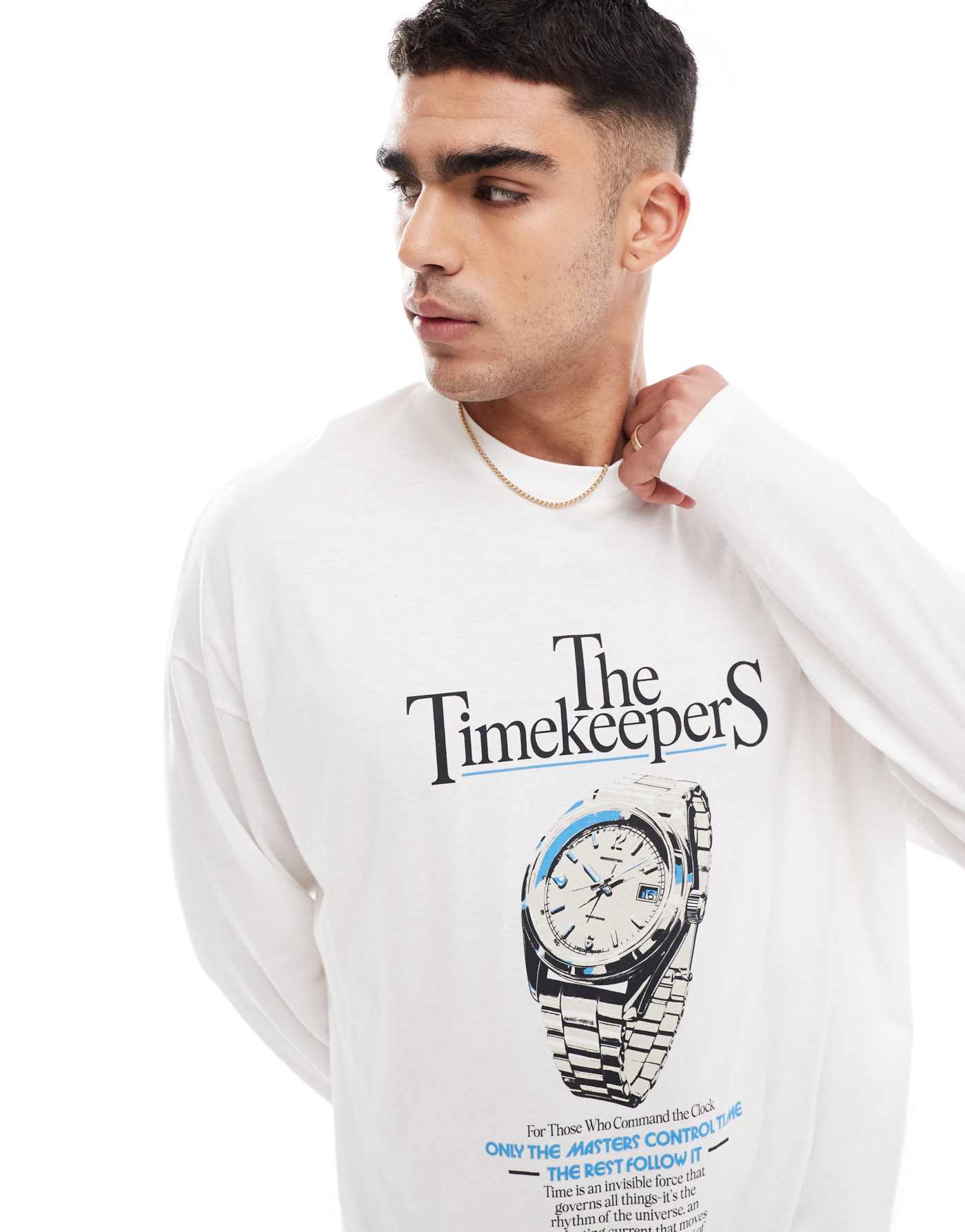 ASOS DESIGN oversized long sleeve t-shirt with watch graphic in white