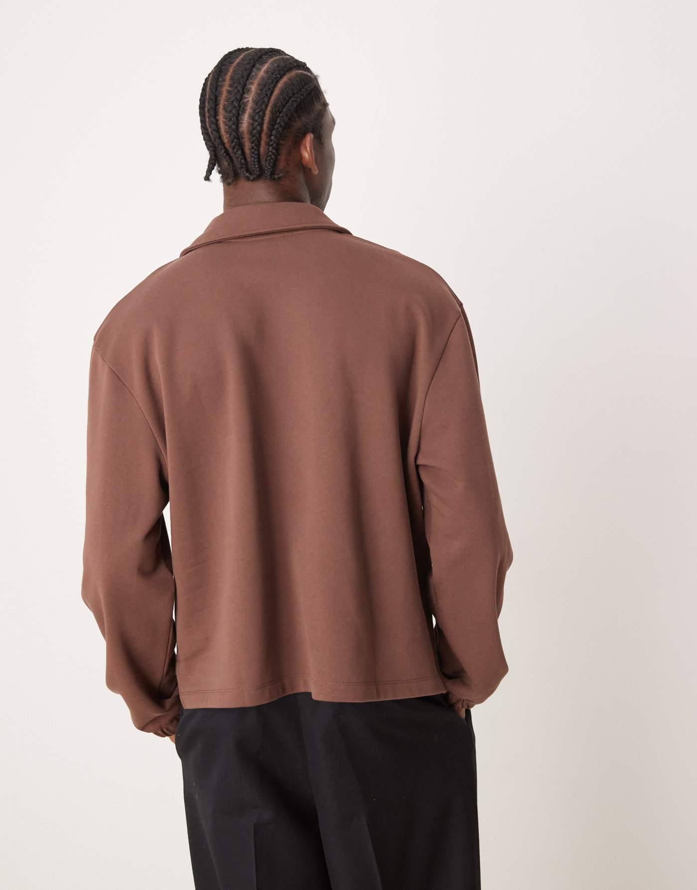 ASOS DESIGN boxy oversized polo sweatshirt in brown