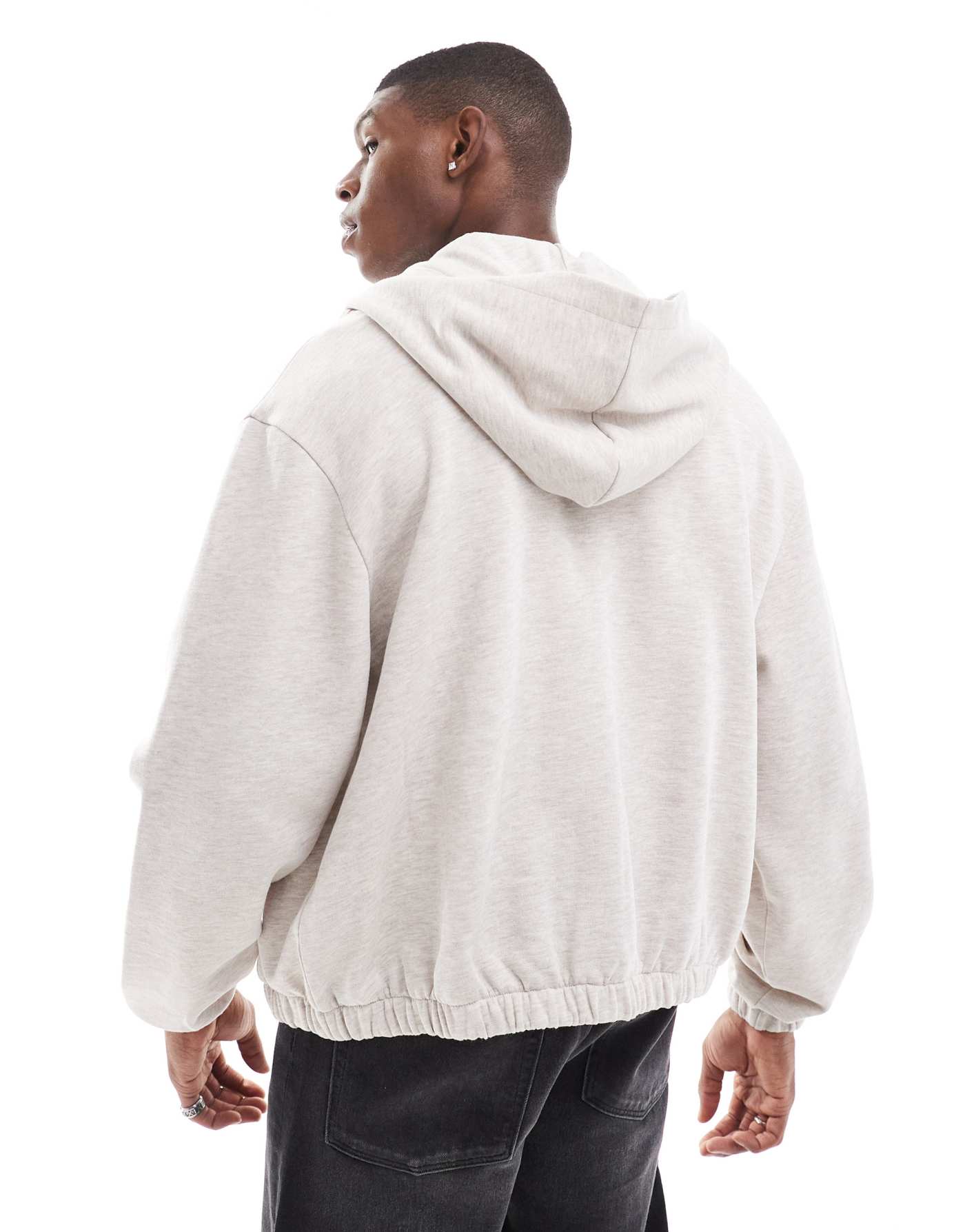 ASOS DESIGN 400g heavyweight boxy oversized zip through hoodie in oatmeal marl