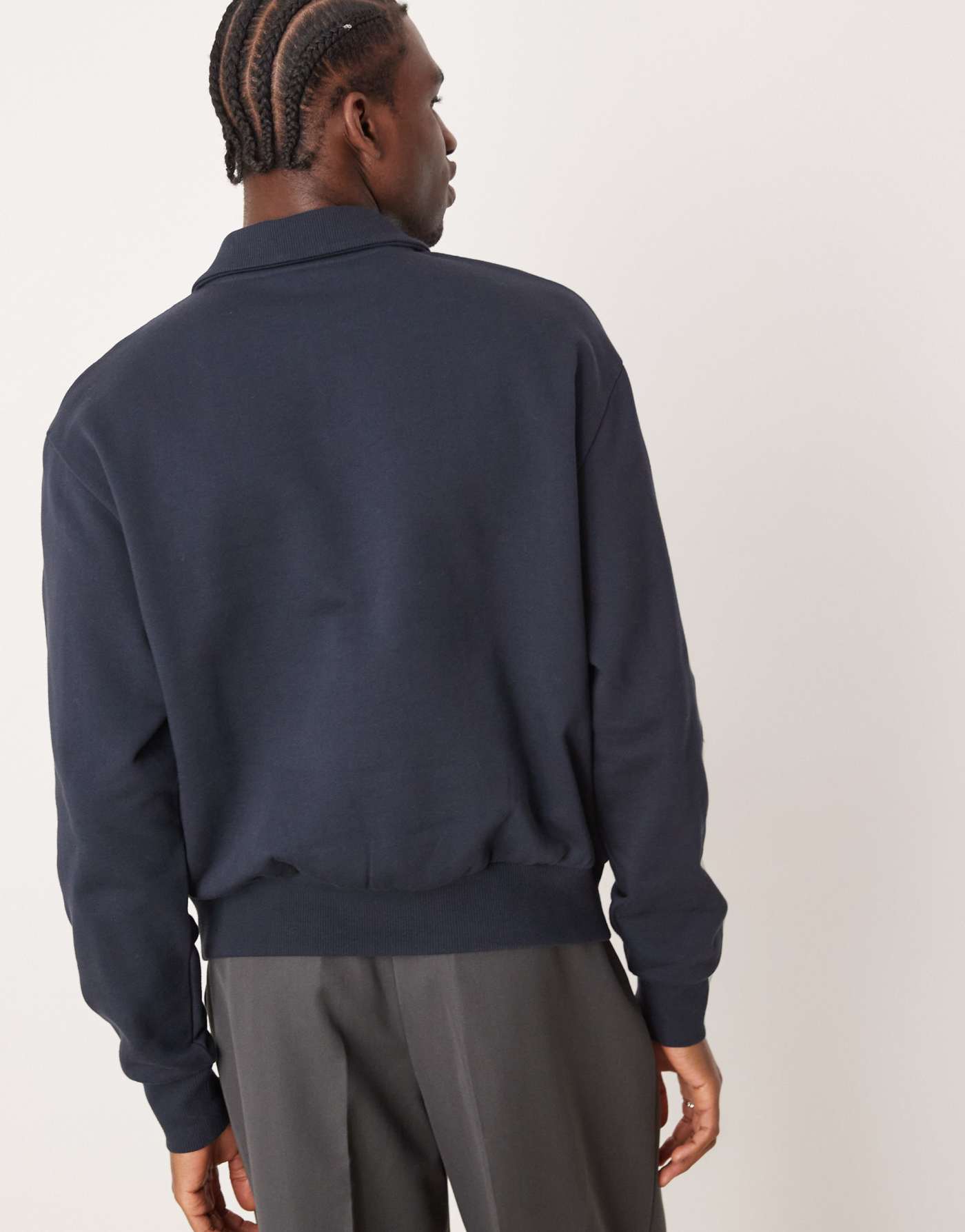 ASOS DESIGN oversized half zip sweatshirt with ribbed collar in navy