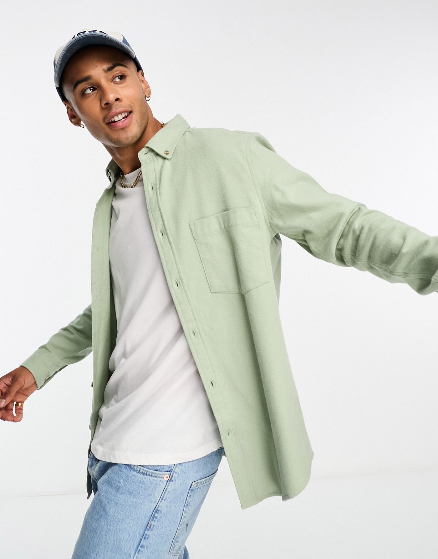 ASOS DESIGN brushed oxford shirt in mid sage green